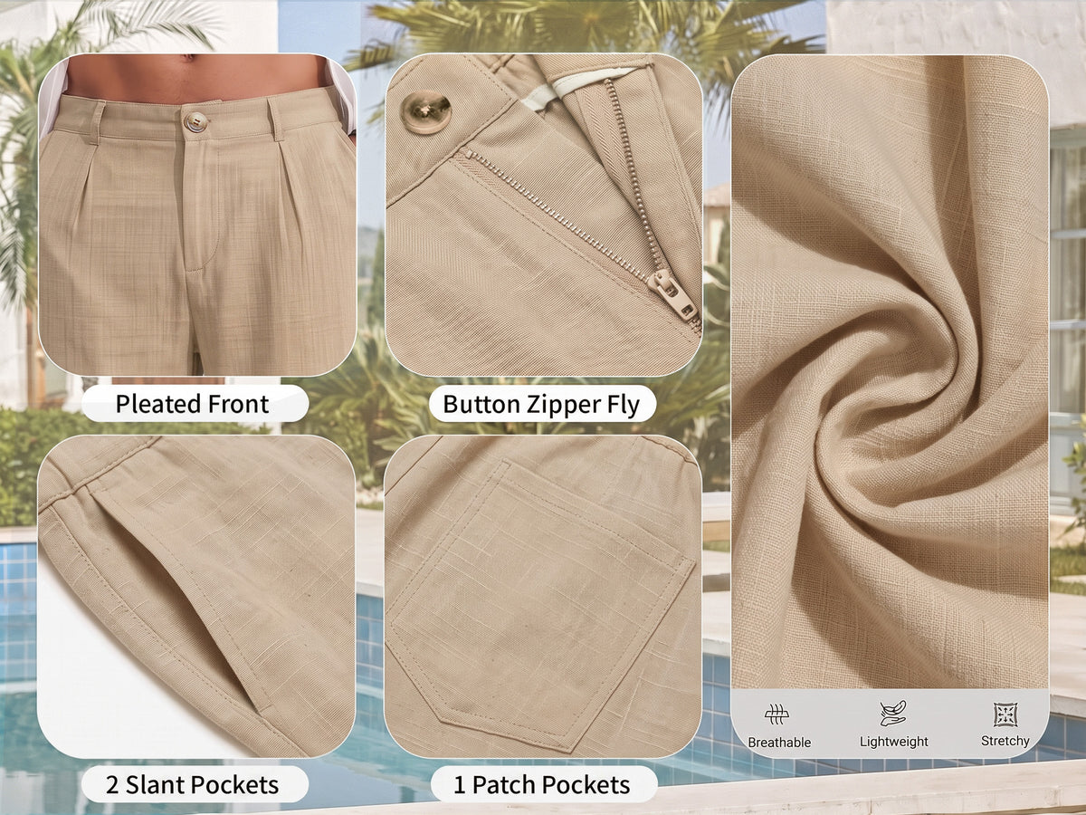 RICHCOIN Men Casual Pants Regular Fit Elastic Waist Lightweight Trousers Pleated Dress Pants For Men Beach with Pocket