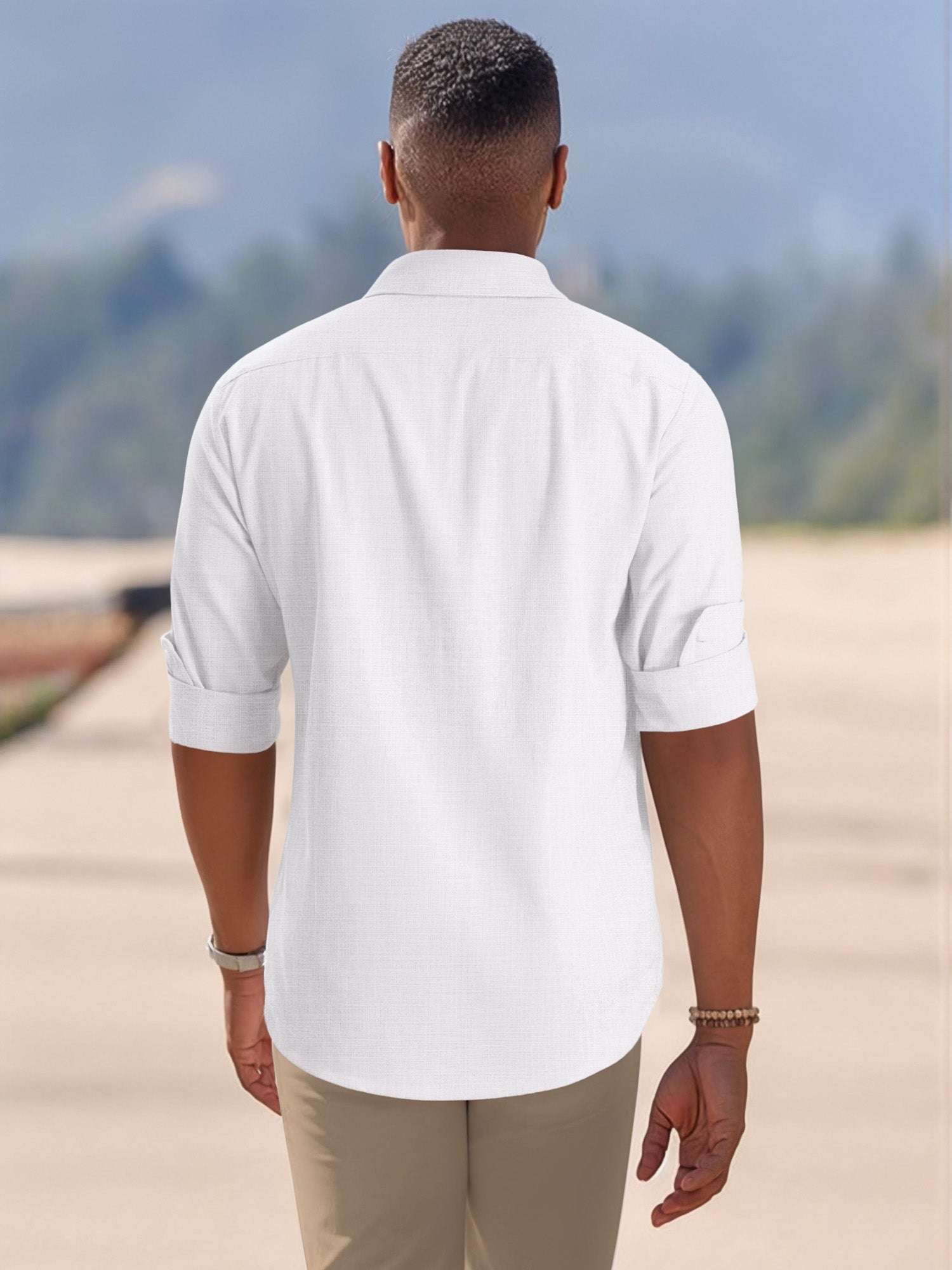 OALUXE Linen Button Down Shirts For Men Casual Long Sleeve Lightweight Dress Shirts With Pocket