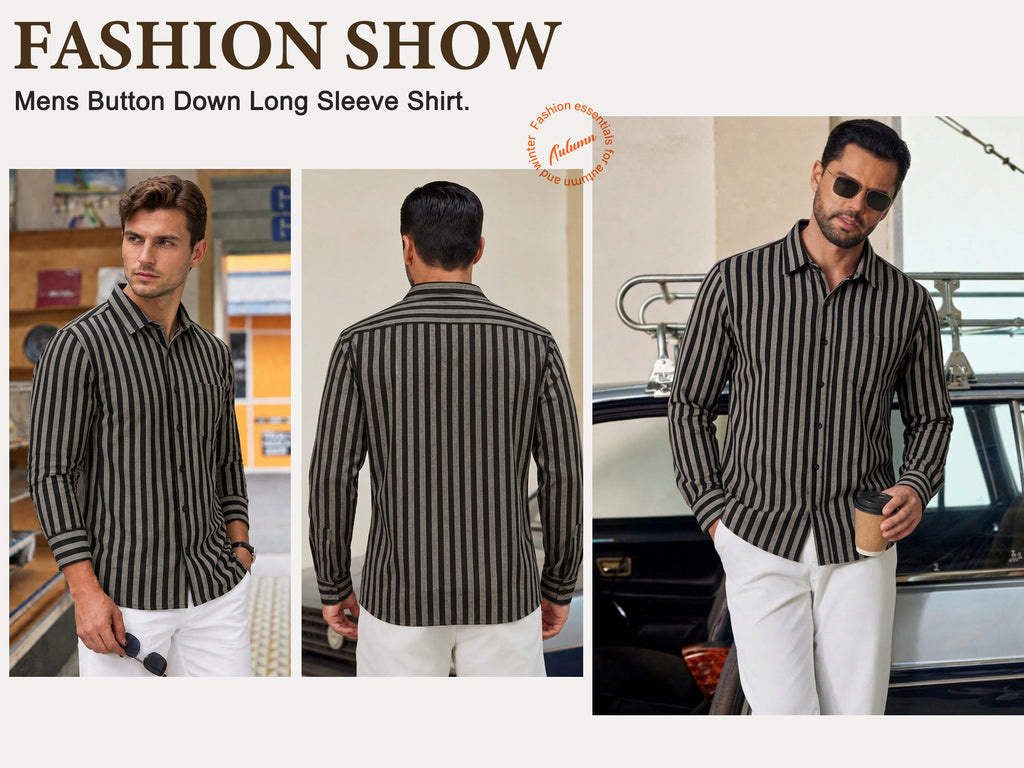 RICHCOIN Mens Striped Collared Button-Down Dress Shirts Long Sleeve Casual Business Office Shirt Tops
