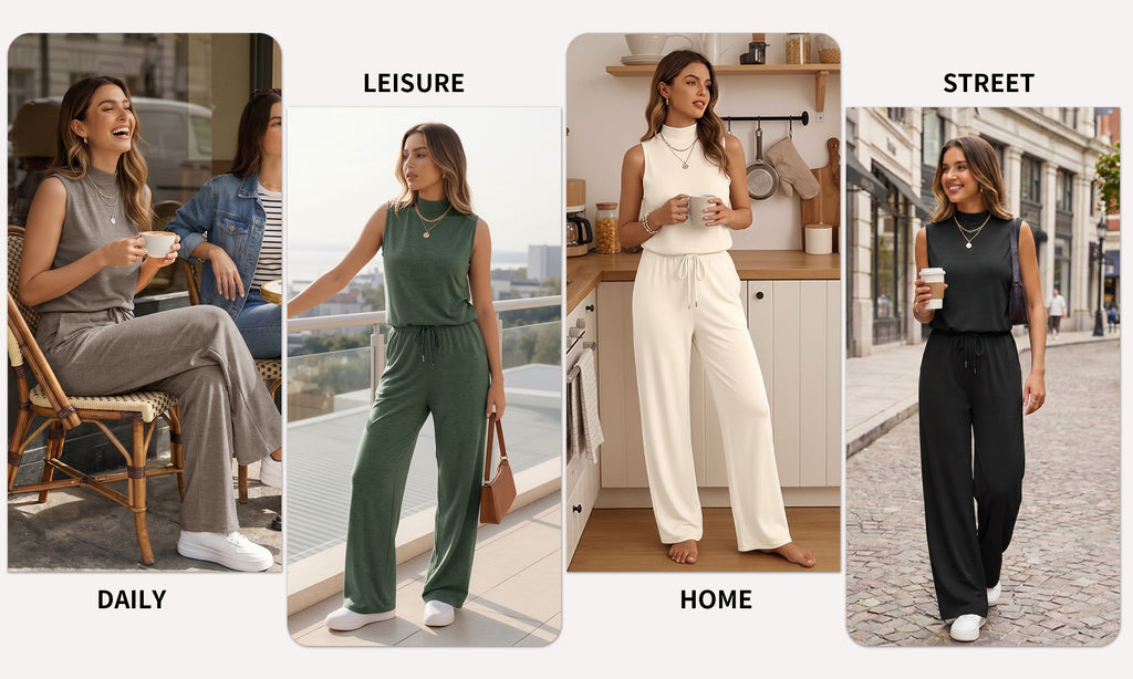 MOYIKO 2 Piece Sets for Women Casual Summer Outfits Sleeveless Tops and Wide Leg Pants with Pockets Travel Vacation Lounge Sets