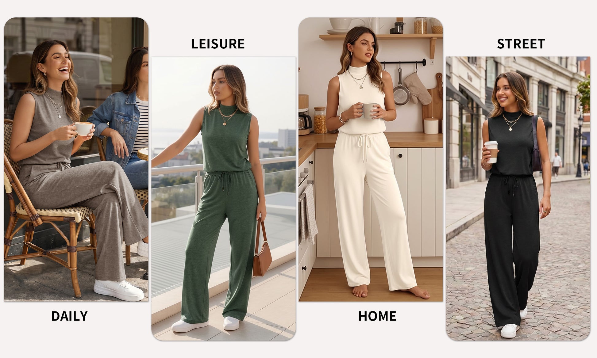 MOYIKO 2 Piece Sets for Women Casual Summer Outfits Sleeveless Tops and Wide Leg Pants with Pockets Travel Vacation Lounge Sets