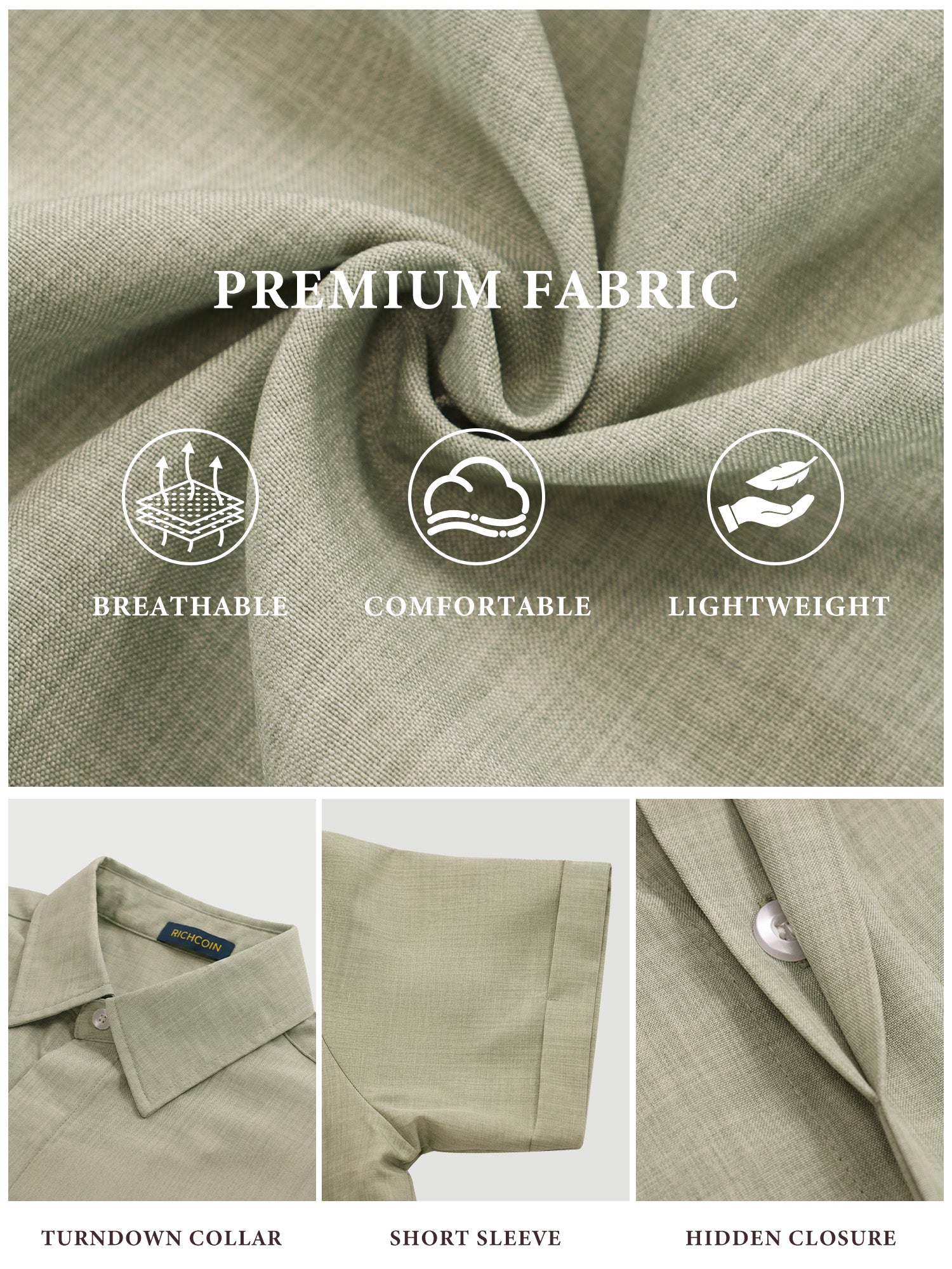 RICHCOIN Men's Linen Shirts Short Sleeve Casual Shirts Button Down Shirt for Men Summer Beach Wedding Dress Shirt