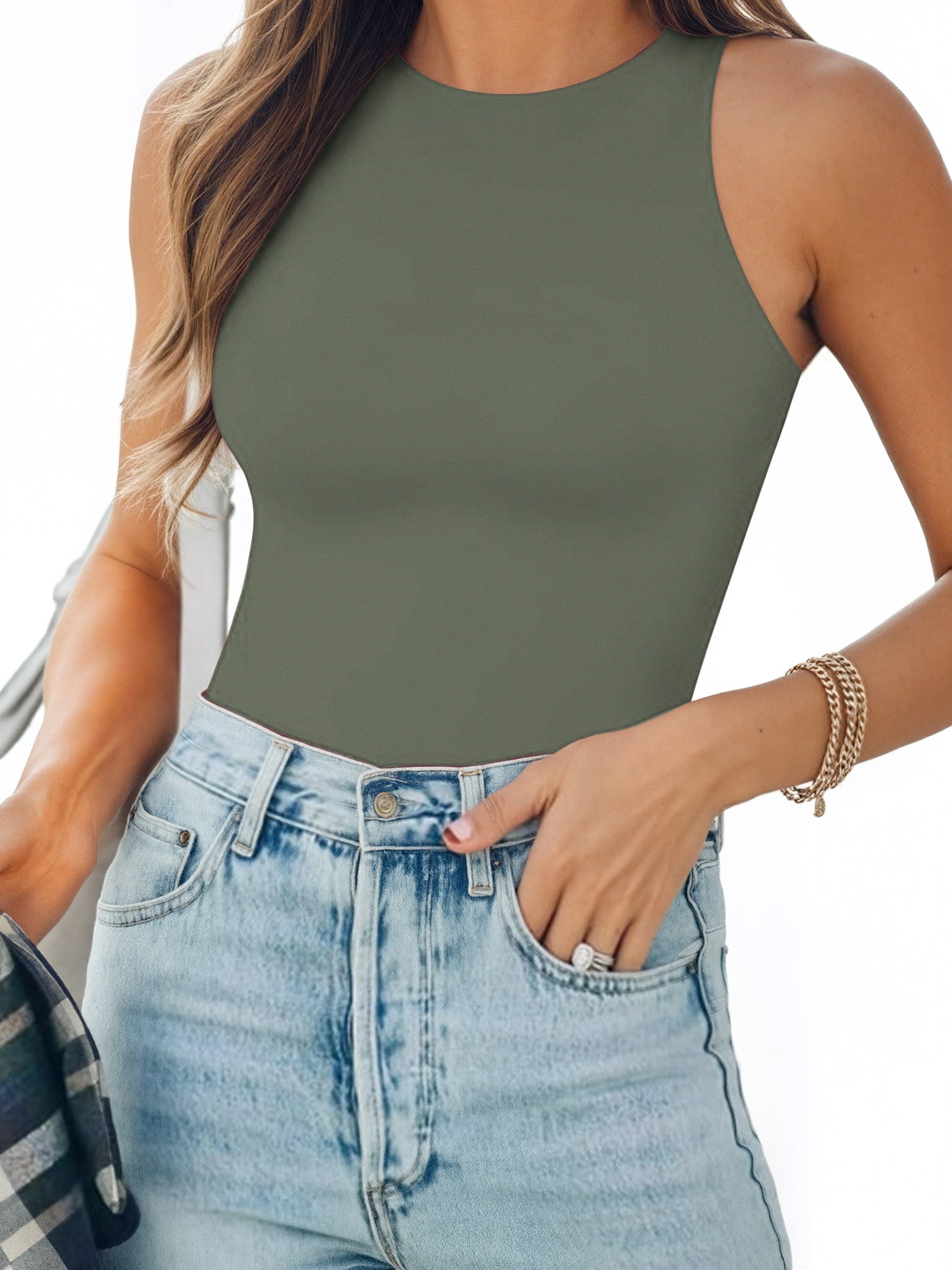 MOYIKO Tank Top for Women Sleeveless Bodysuits for Women Crewneck Summer Fitted Tight Tops