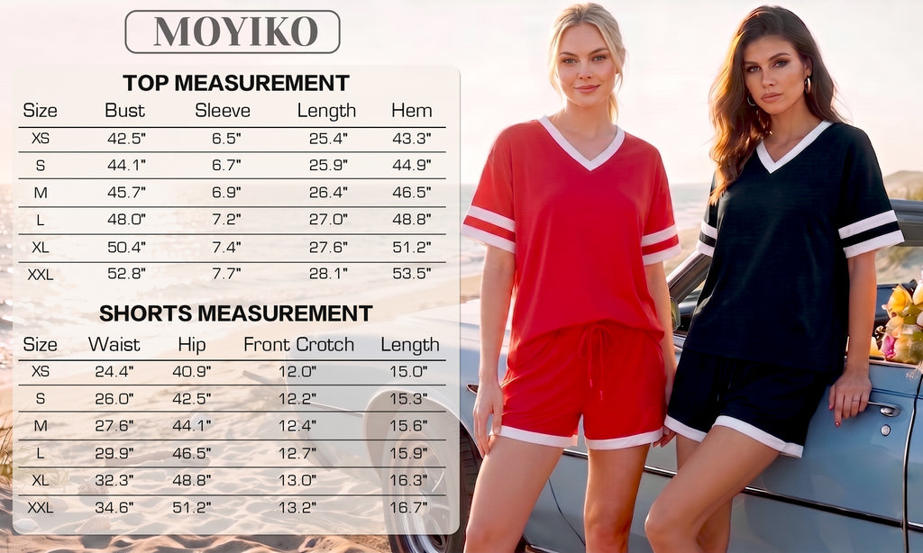MOYIKO Women 2 Piece Short Sets V Neck Color Block Matching Lounge Sets Casual Summer Sweatsuit with Pocket