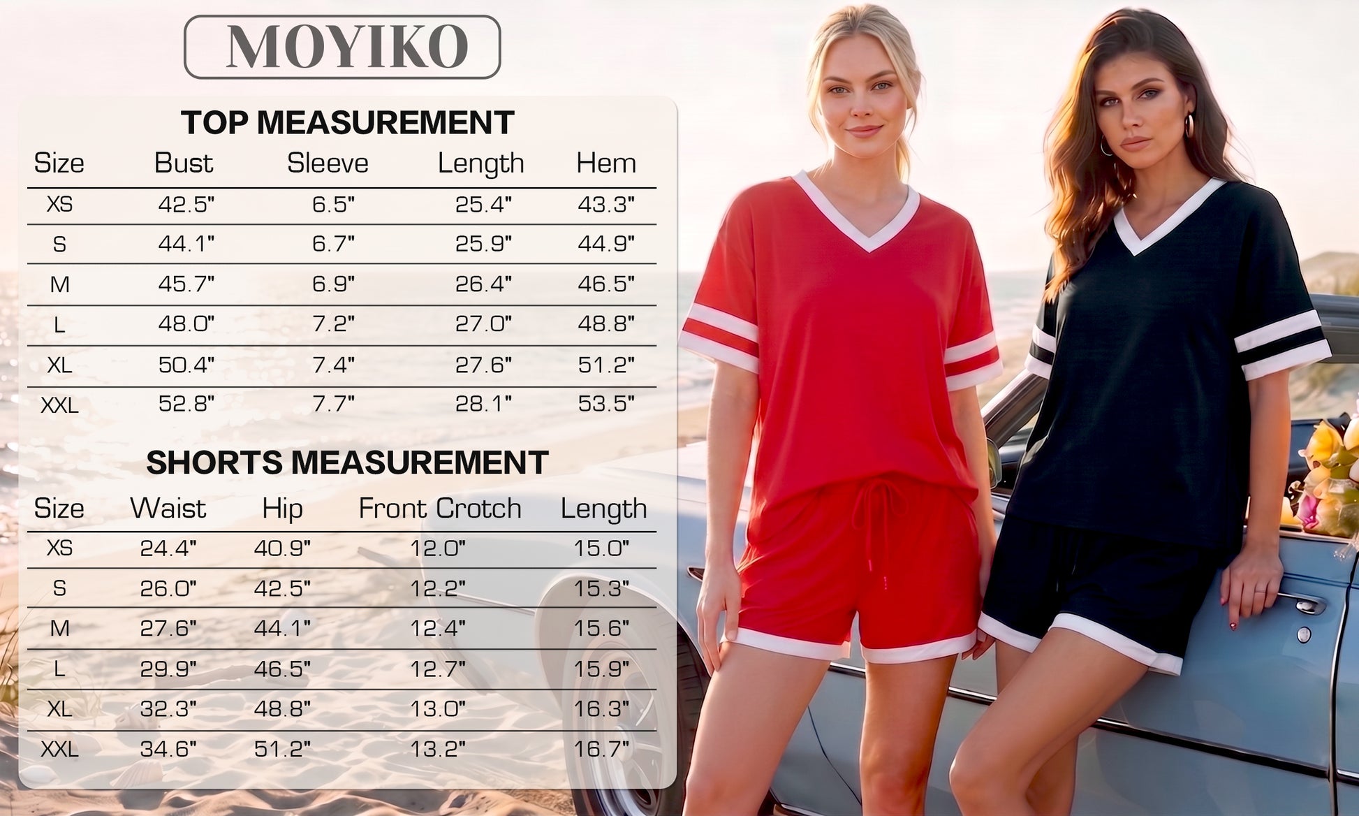 MOYIKO Women 2 Piece Short Sets V Neck Color Block Matching Lounge Sets Casual Summer Sweatsuit with Pocket
