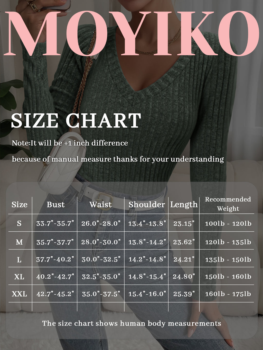 MOYIKO V Neck Long Sleeve Shirts for Women Fitted Thermal Undershirts Lightweight Trendy Tops