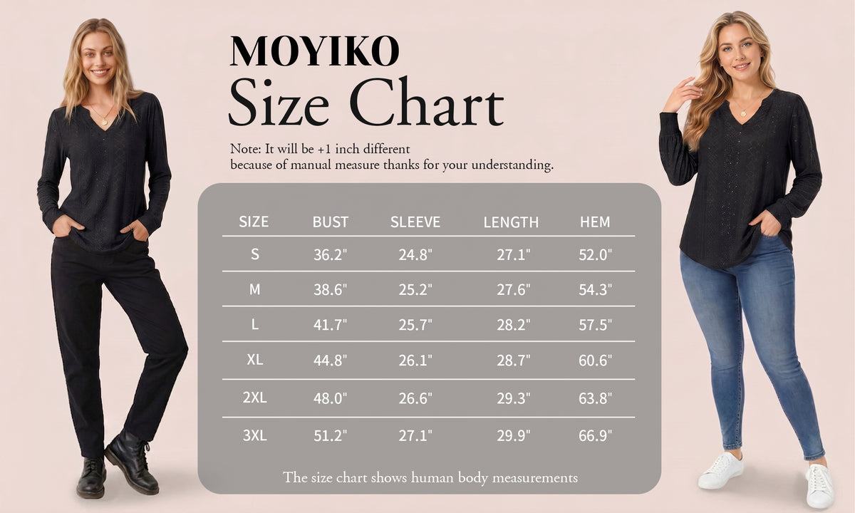 MOYIKO Eyelet Blouses for Women Dressy Casual Long Sleeve V Neck Fall Trendy Work Daily Wear Tops