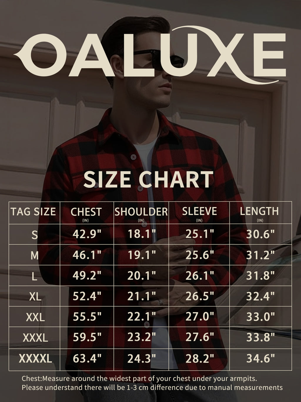 OALUXE Flannel Shirt for Men Long Sleeve Button Down Plaid Shirts with Pocket