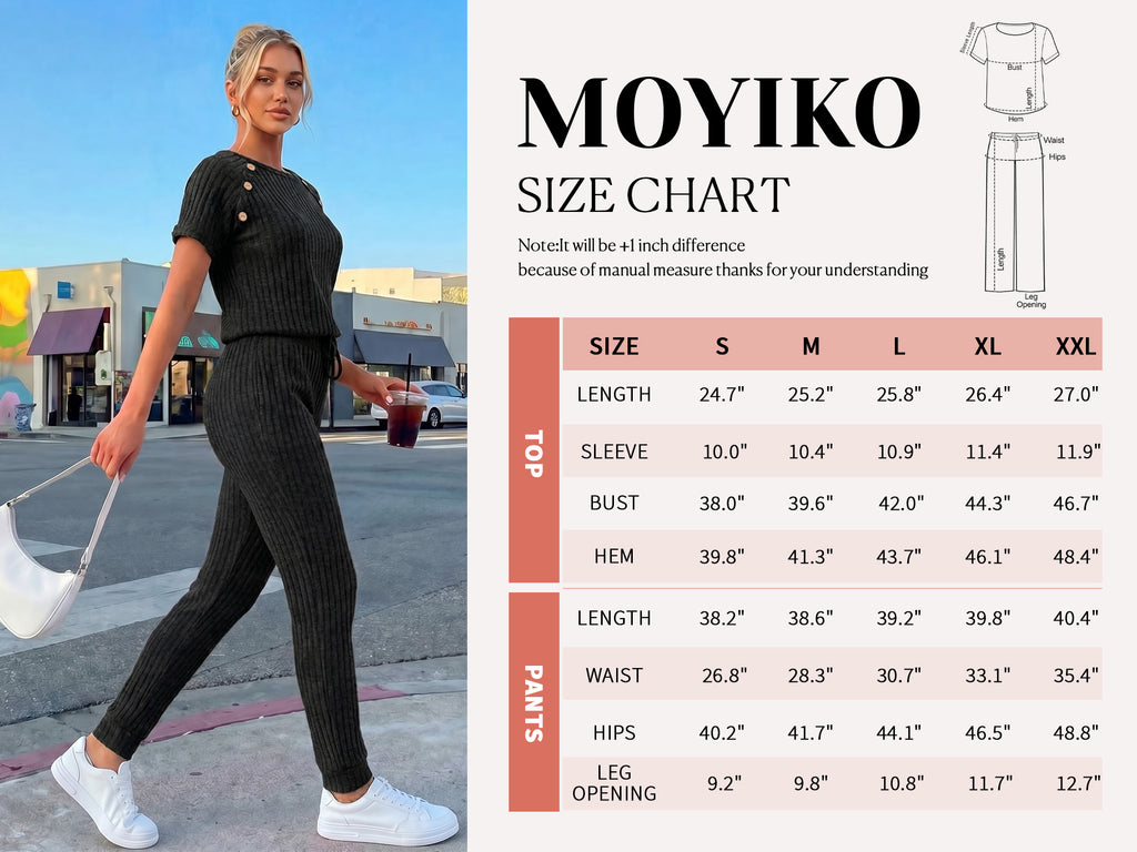 MOYIKO 2 Piece Sets for Women Summer Outfits Fashion Lounge Sets Crew Neck Tops Long Pants Tracksuit Vacation Travel Outfits