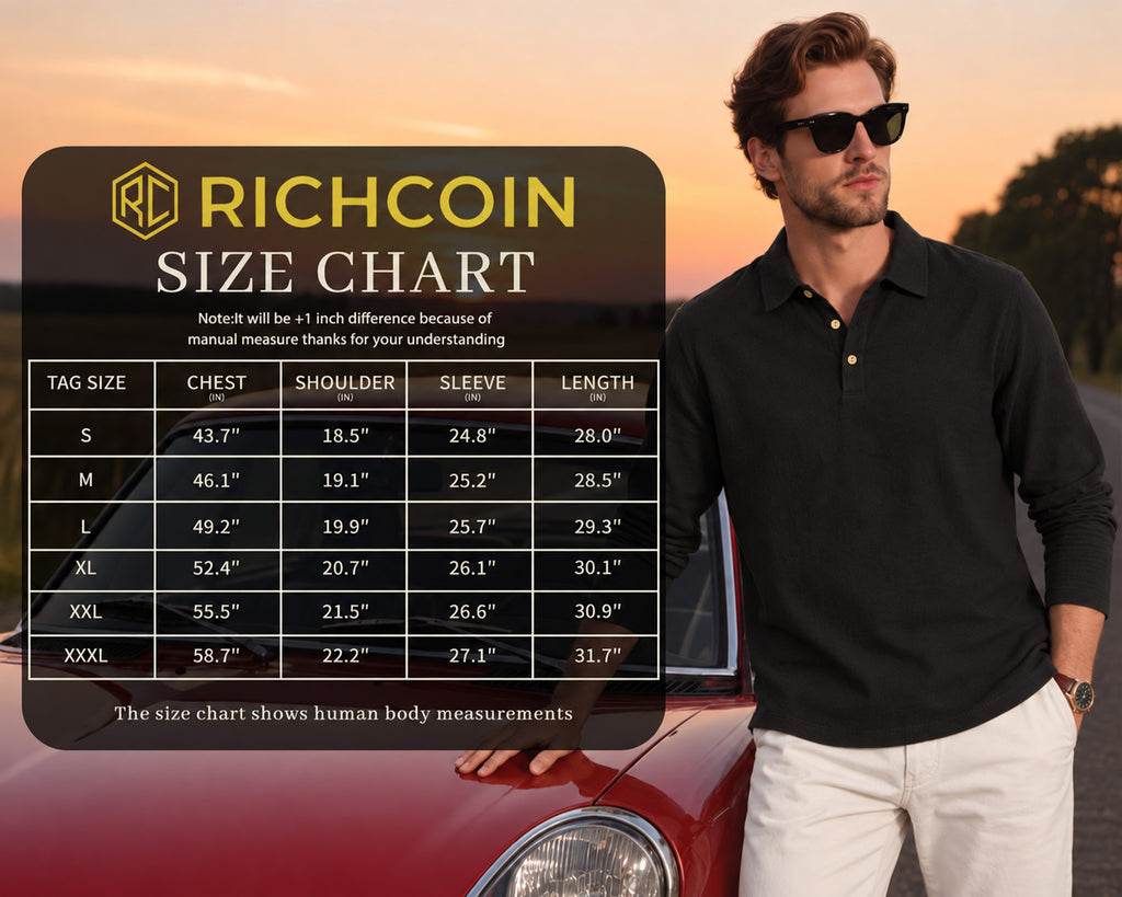RICHCOIN Men's Polo Shirts Long Sleeve Basic Casual Cotton Pullover Tops