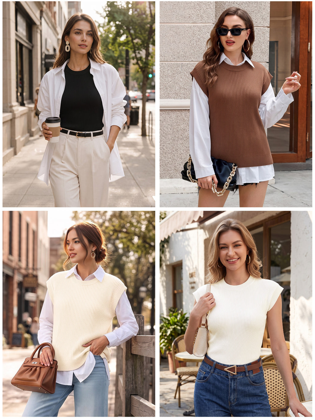 MOYIKO Sweater Vest Women Crew Neck Cap Sleeve Ribbed Knit Layering Tank Tops Side Slit Fall Winter Casual Going Out