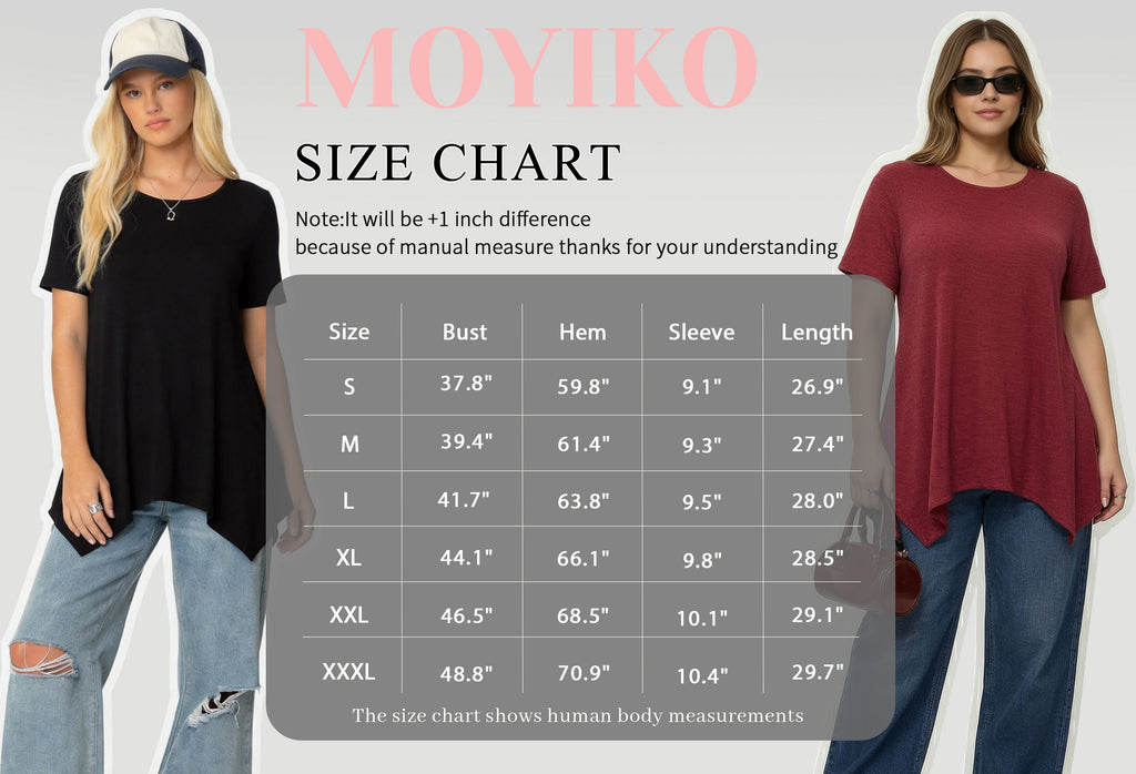 MOYIKO Women's Short Sleeve Swing T-Shirt Flowy Asymmetrical Hem Tee Loose Fit Casual Tops