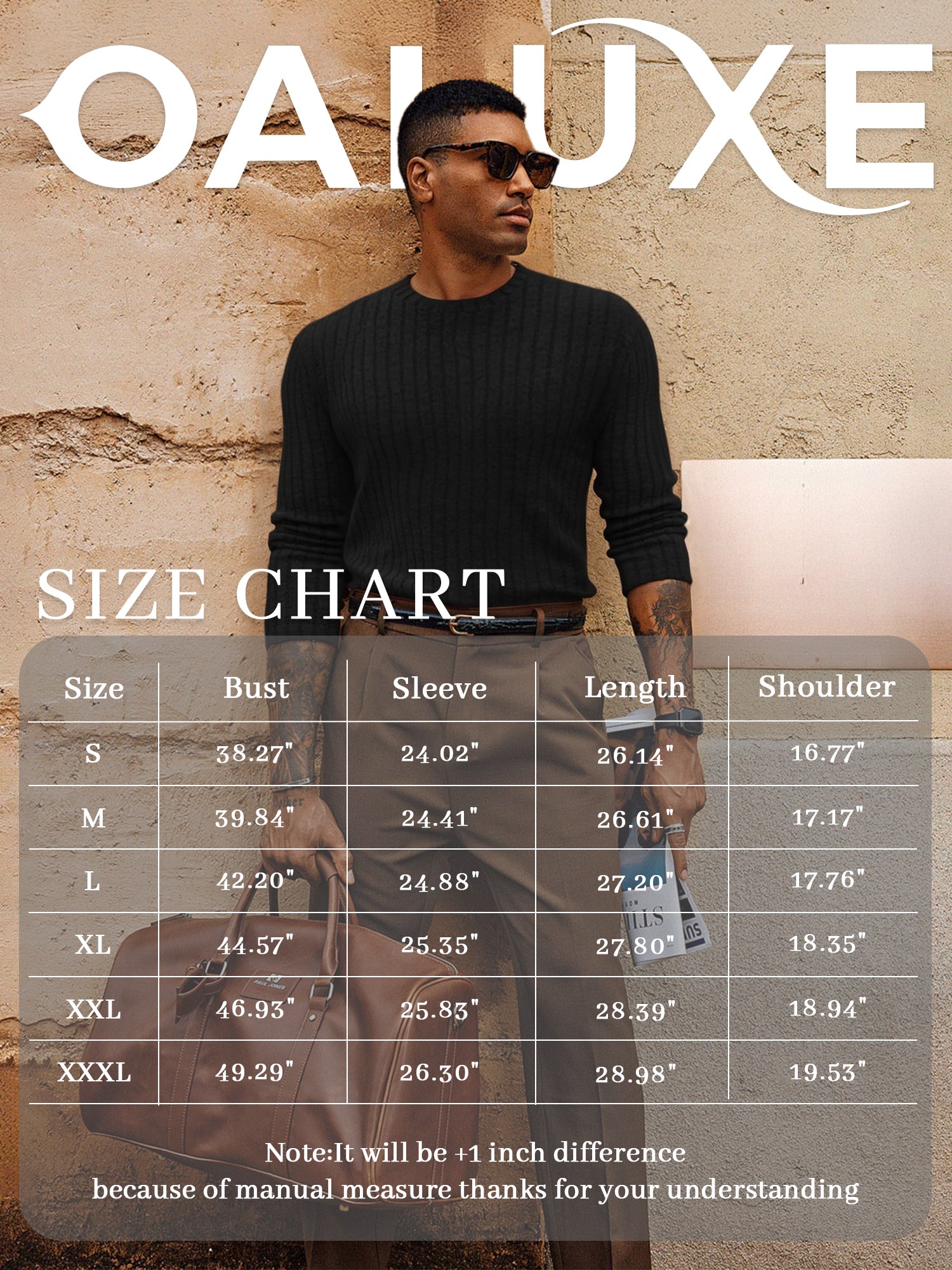 OALUXE Ribbed Long Sleeve Shirts for Men Crewneck Undershirts Thermal Basic Tops