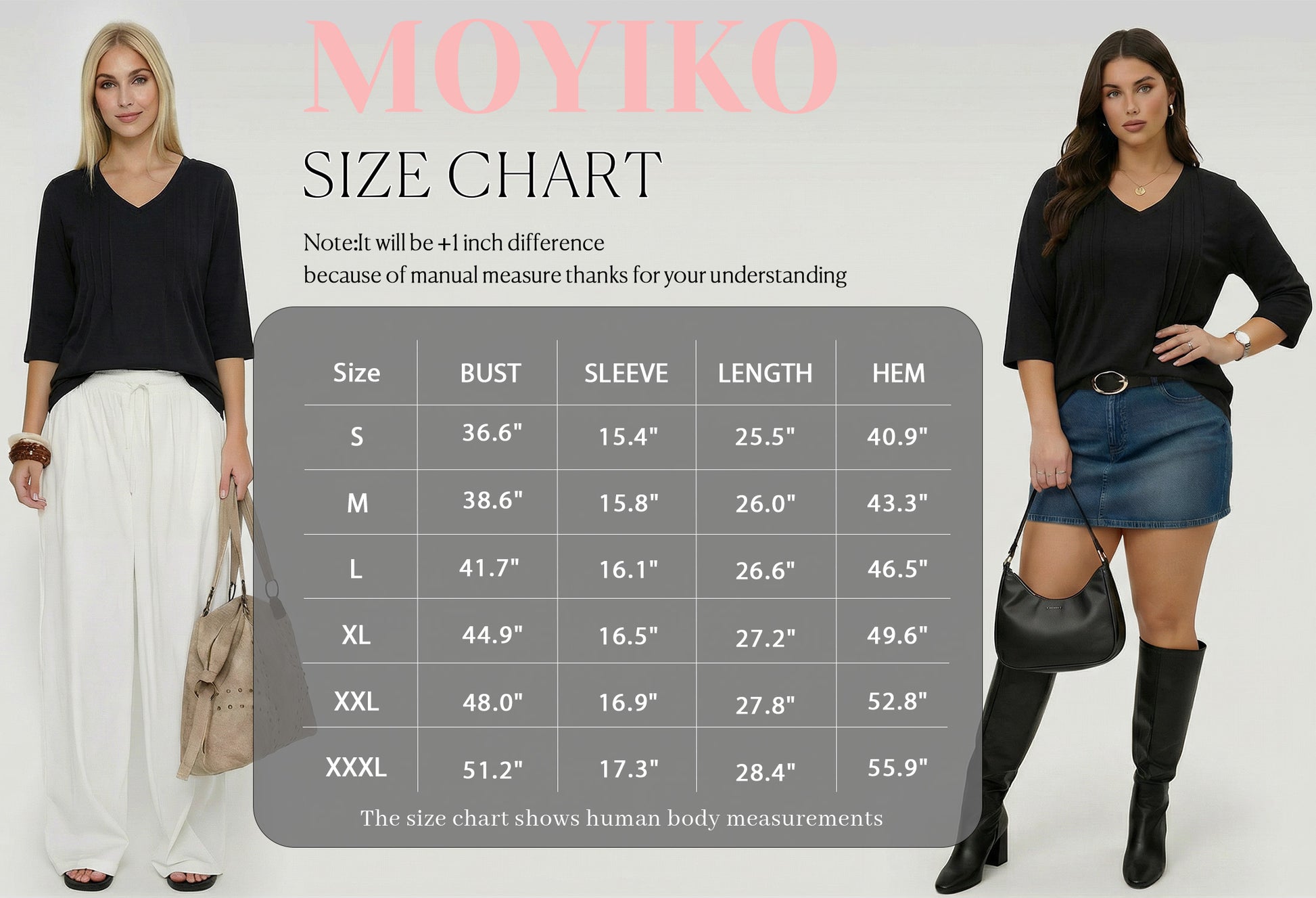 MOYIKO 3/4 Length Sleeve Womens Tops V Neck Pleated Blouses Dressy Casual Tunic Spring Summer Shirts