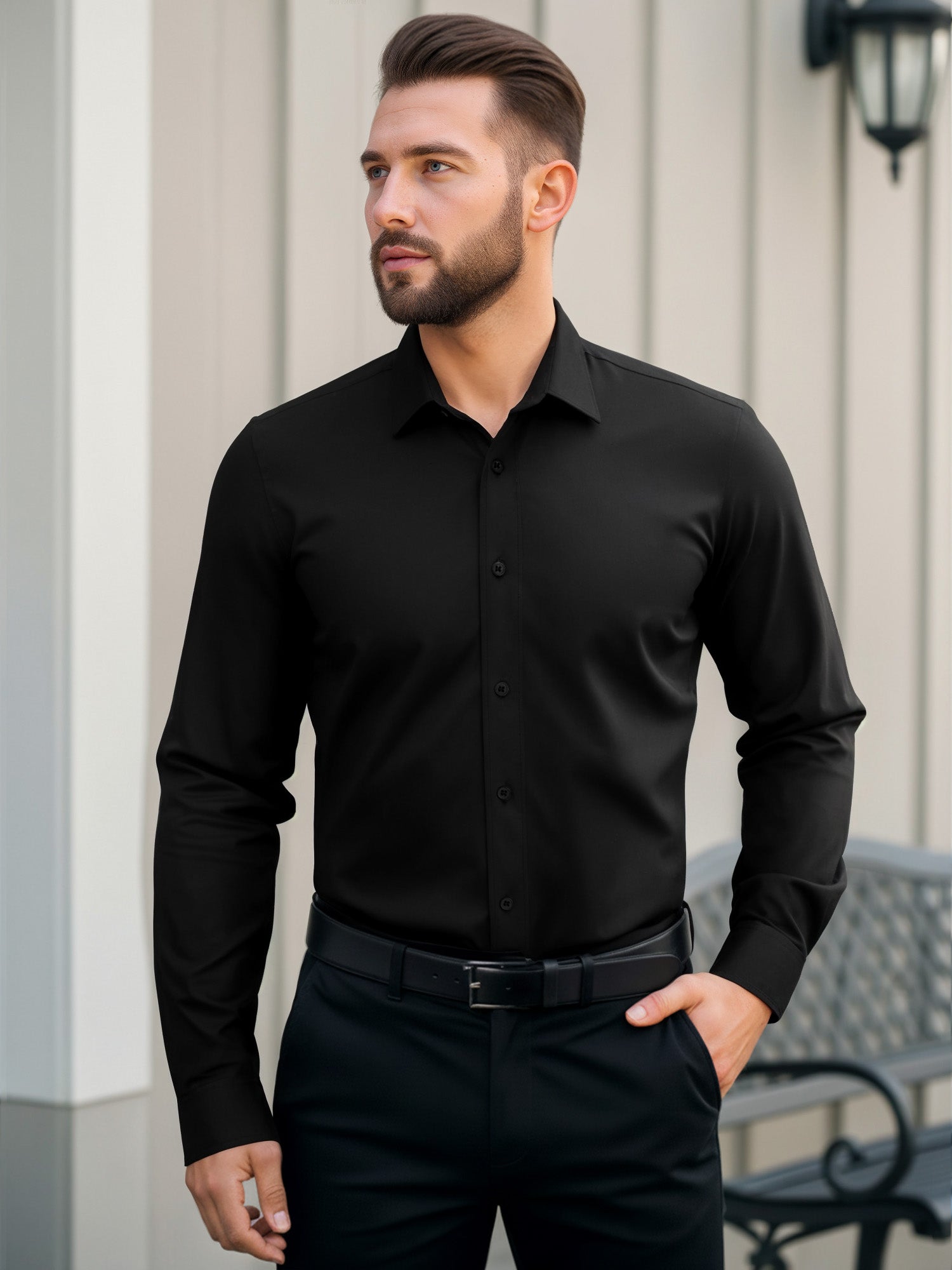 OALUXE Mens Dress Shirts Formal Long Sleeve Button Down Business Solid Shirt