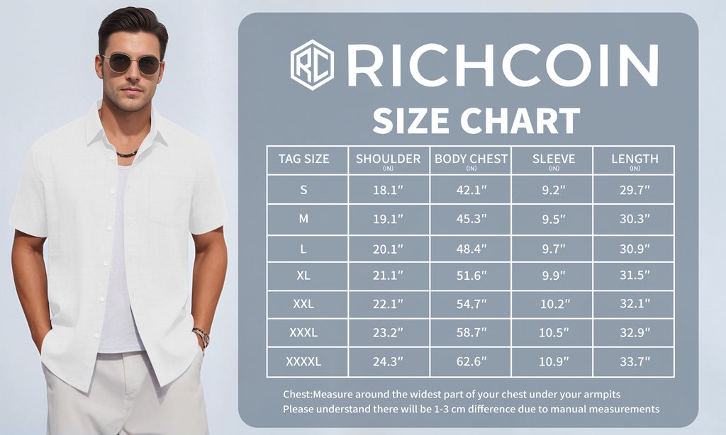RICHCOIN Mens Linen Shirts Short Sleeve Button Down Dress Shirts for Men Casual Summer Tops Beach