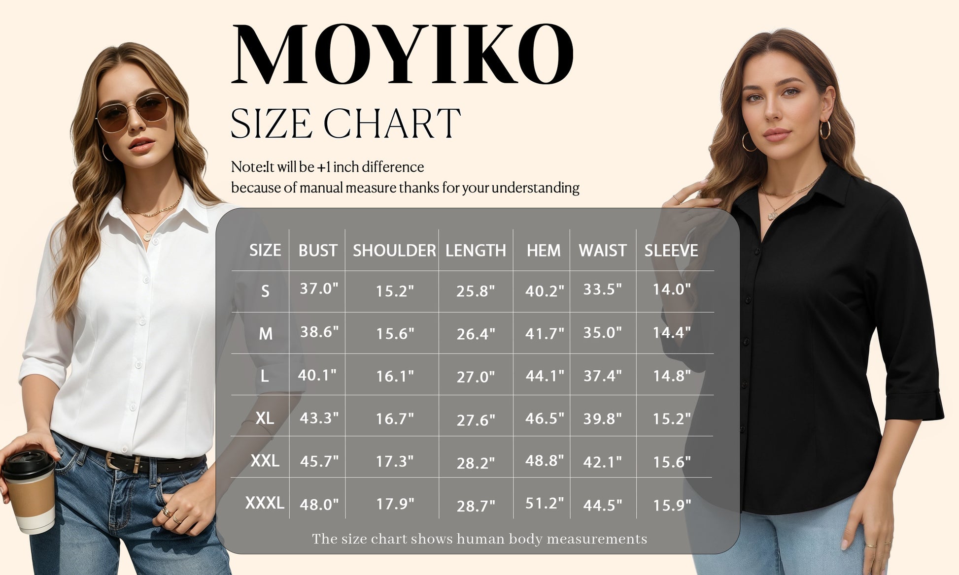 MOYIKO Womens Button Down Shirts 3/4 Sleeve Basic Business Dress Shirts Collared Work Office Fitted Blouses Tops