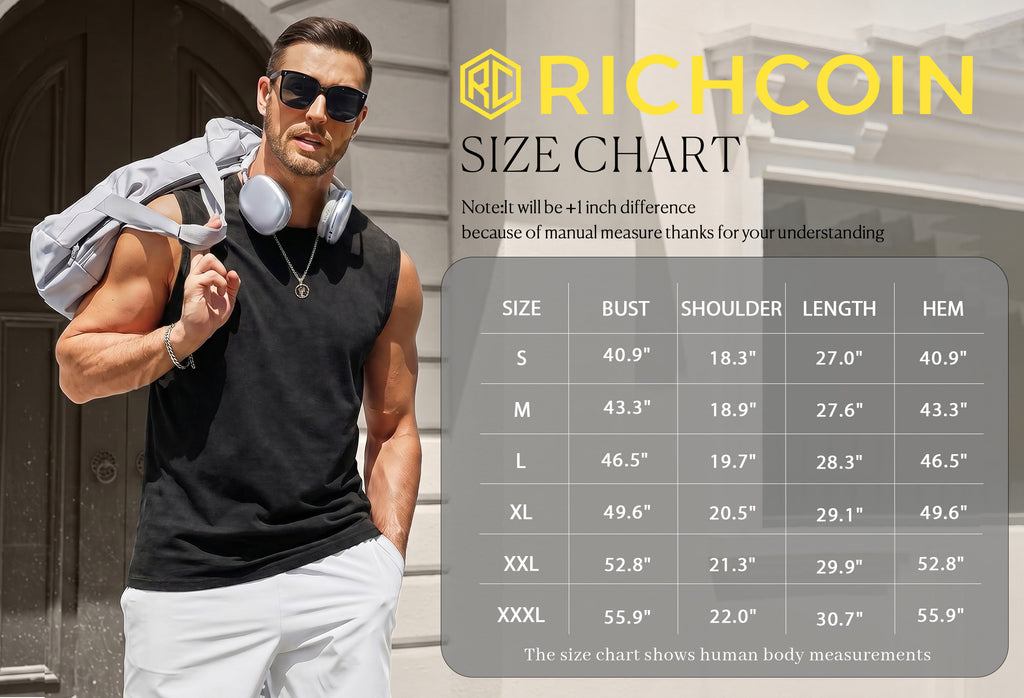 RICHCOIN Mens Workout Tank Tops Sleeveless Muscle Shirt Acid Wash T Shirts Running Beach Loose Fit Tee