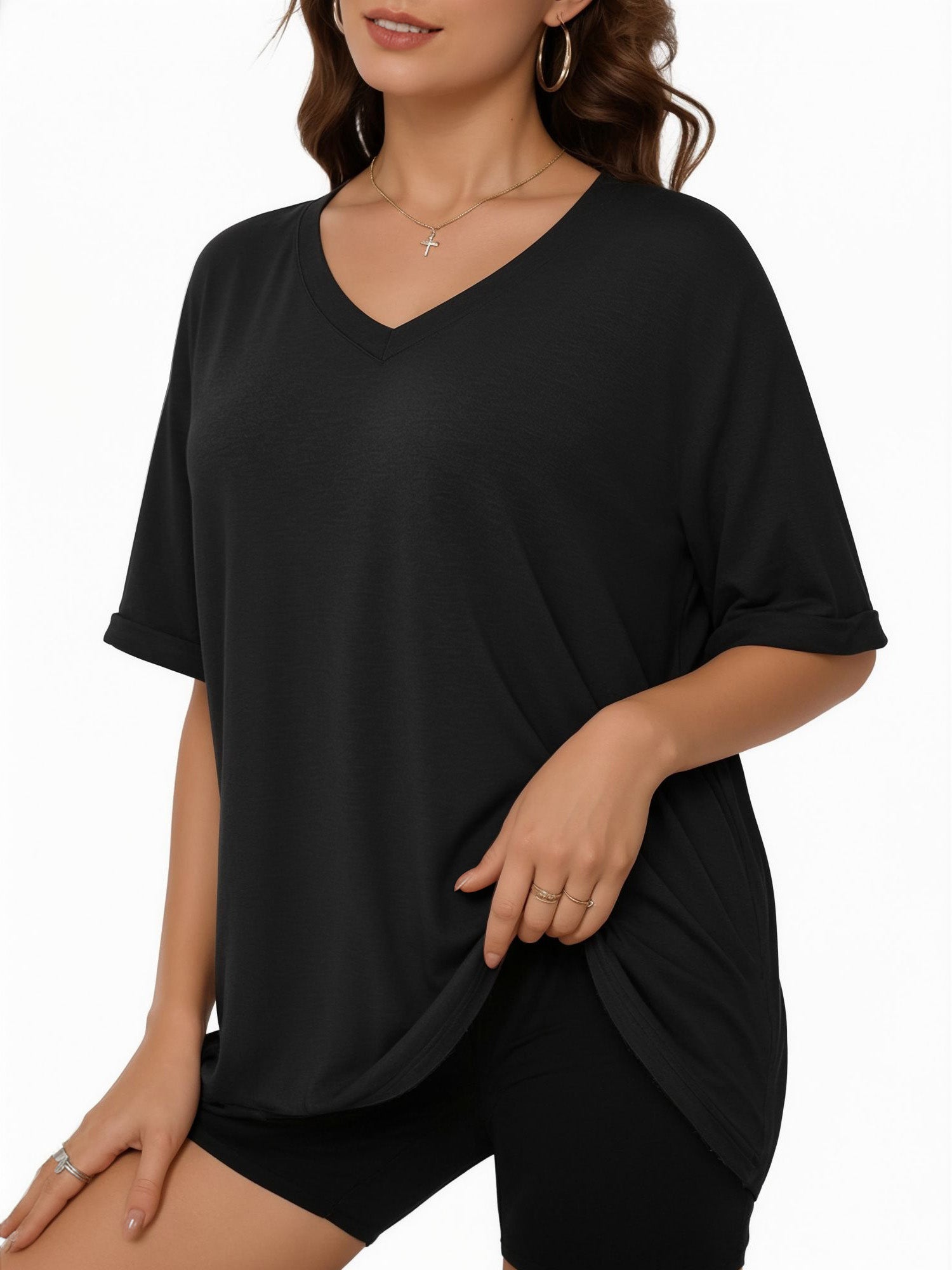 MOYIKO Oversized T shirts for Women V Neck Short Sleeve Loose Tees Summer Casual Basic Tops