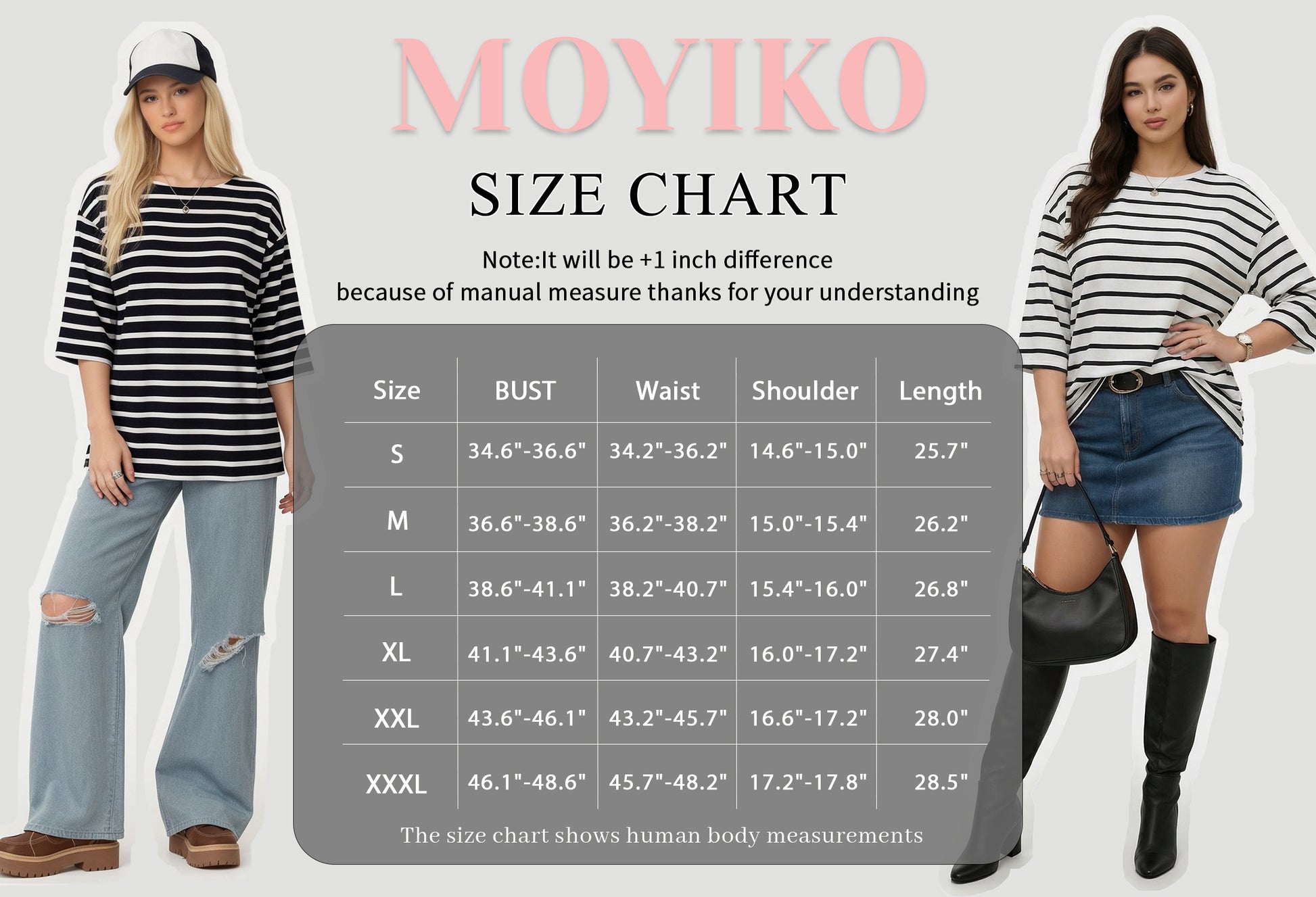 MOYIKO Striped T Shirts for Women 3/4 Length Sleeve Crewneck Casual Loose Fit Tees Summer Tops