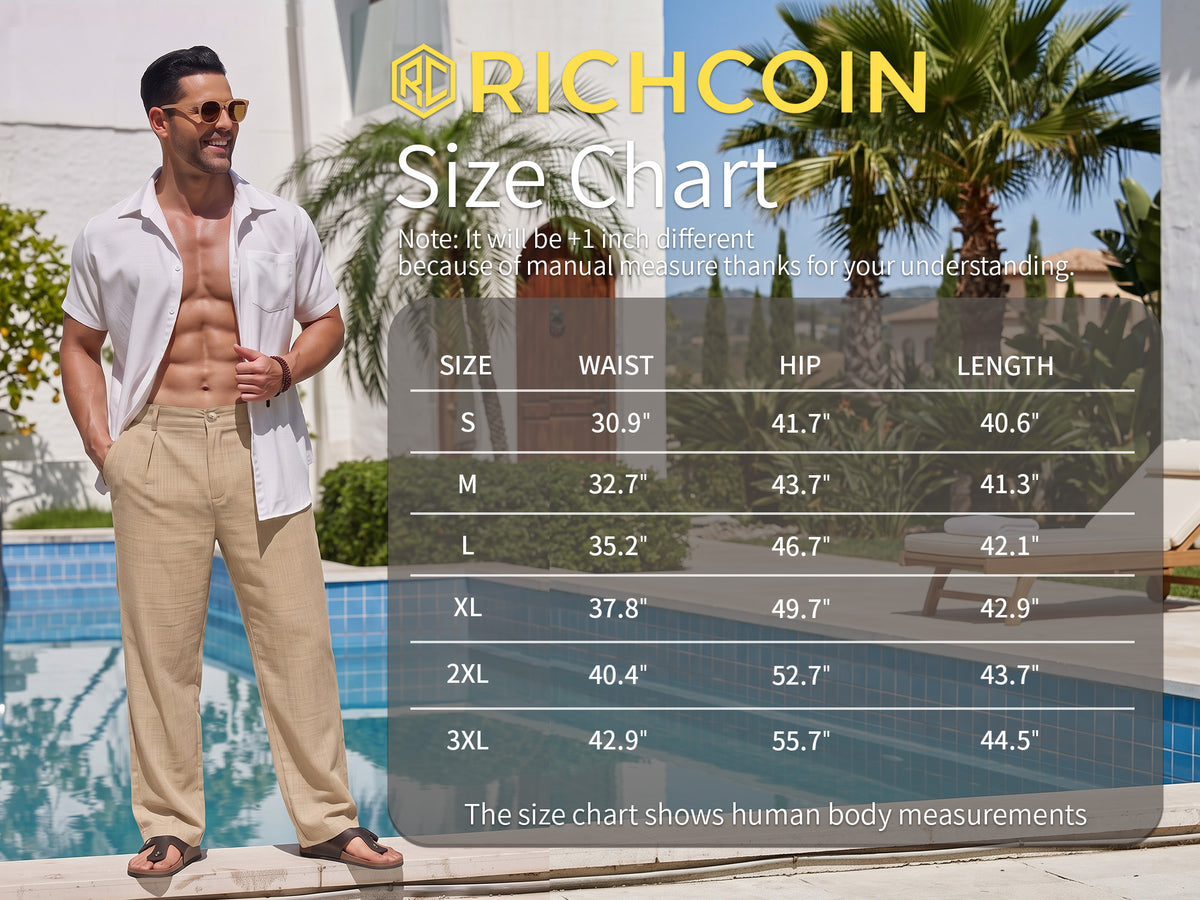 RICHCOIN Men Casual Pants Regular Fit Elastic Waist Lightweight Trousers Pleated Dress Pants For Men Beach with Pocket