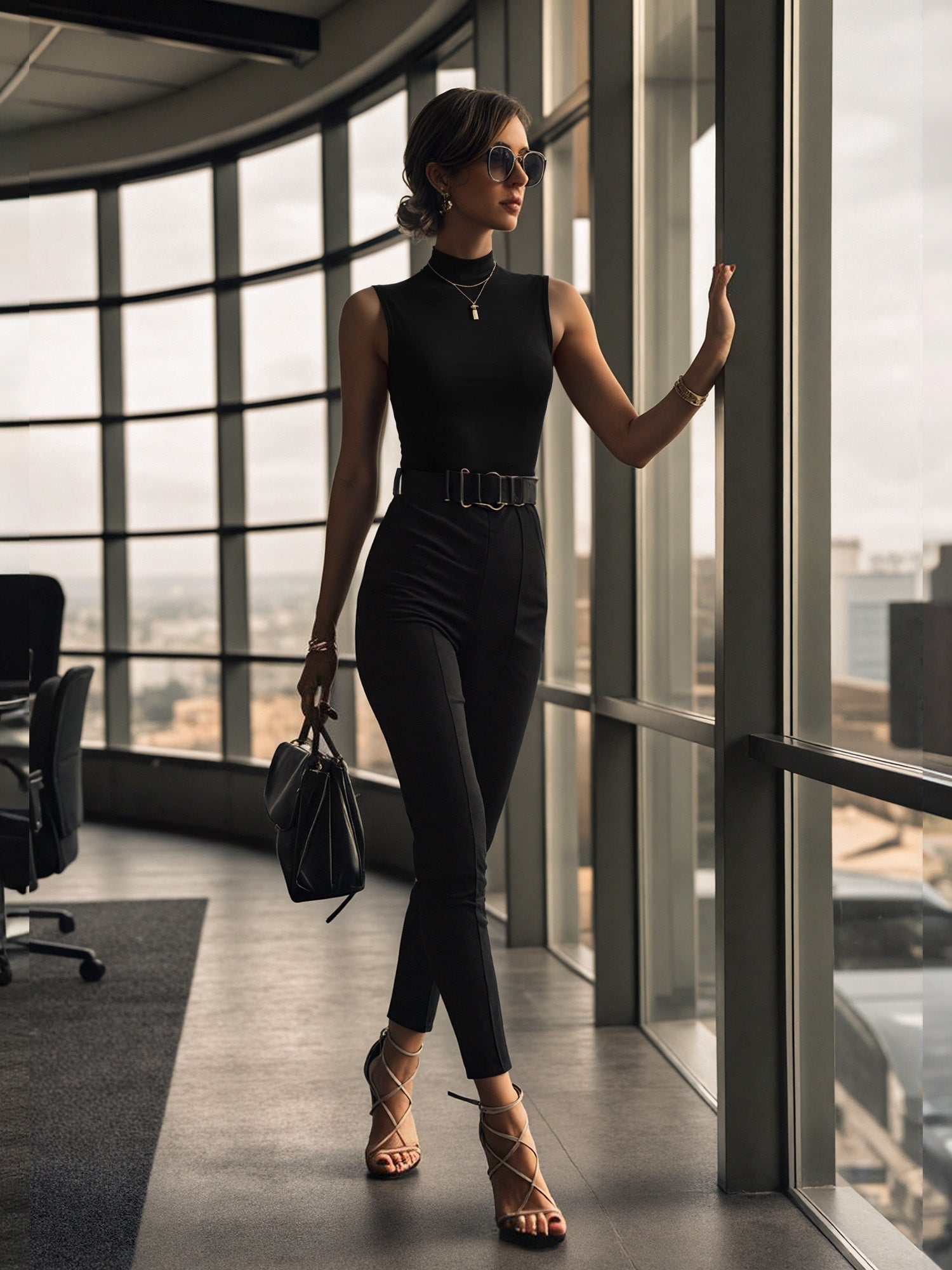 MOYIKO Mock Turtleneck for Women Fitted Sleeveless Tops Tight Shirts Tees