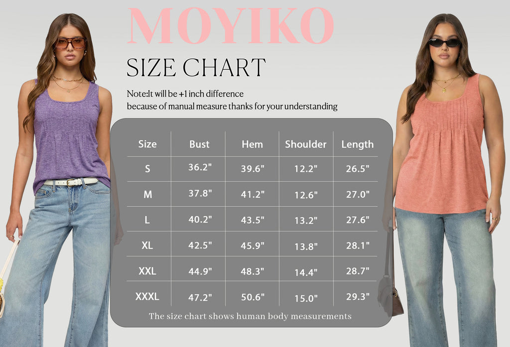 MOYIKO Women's Summer Tank Tops Pleated Square Neck Loose Fit Casual Flowy Tunic Sleeveless Shirts