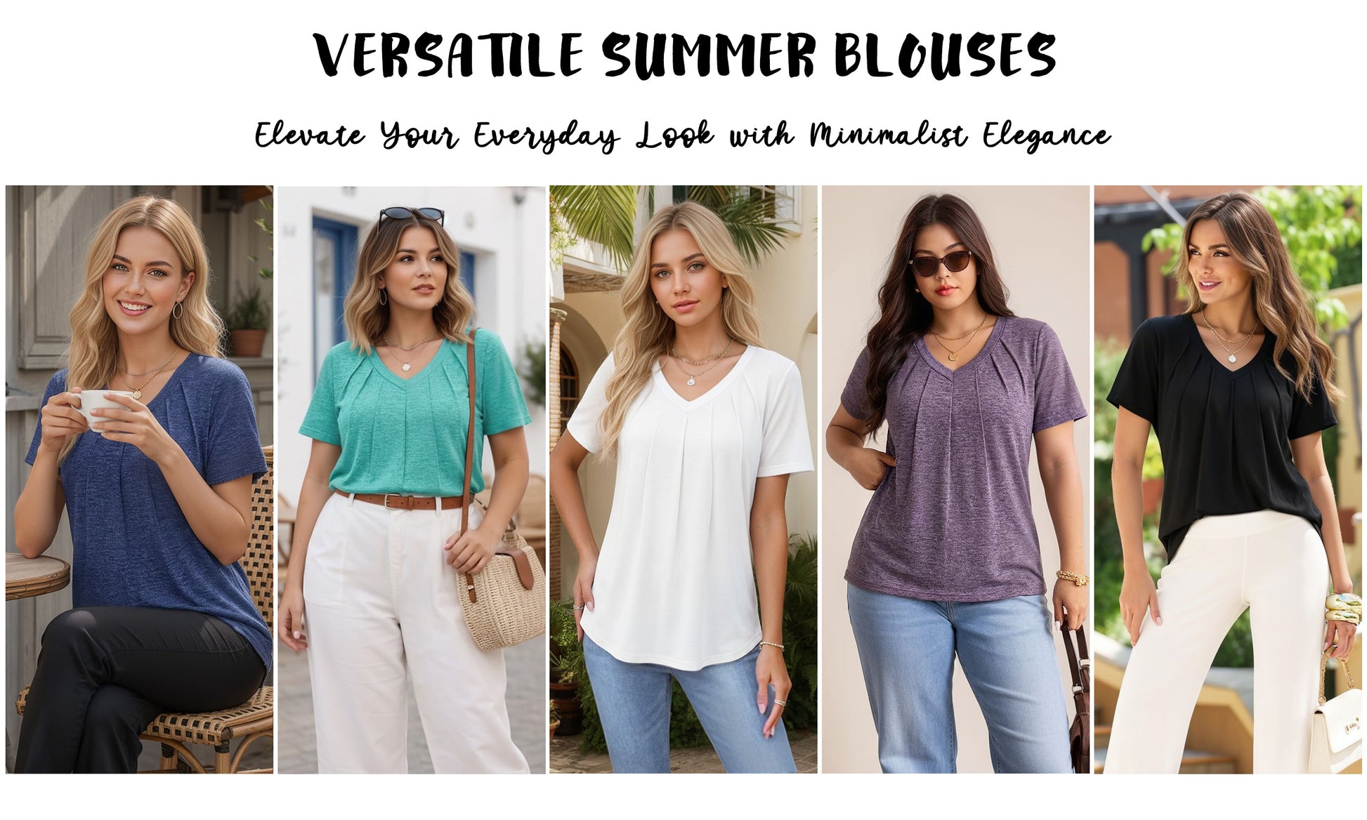 MOYIKO Blouses for Women Short Sleeve Shirts Dressy Casual V Neck Tunic Tops with Pleats