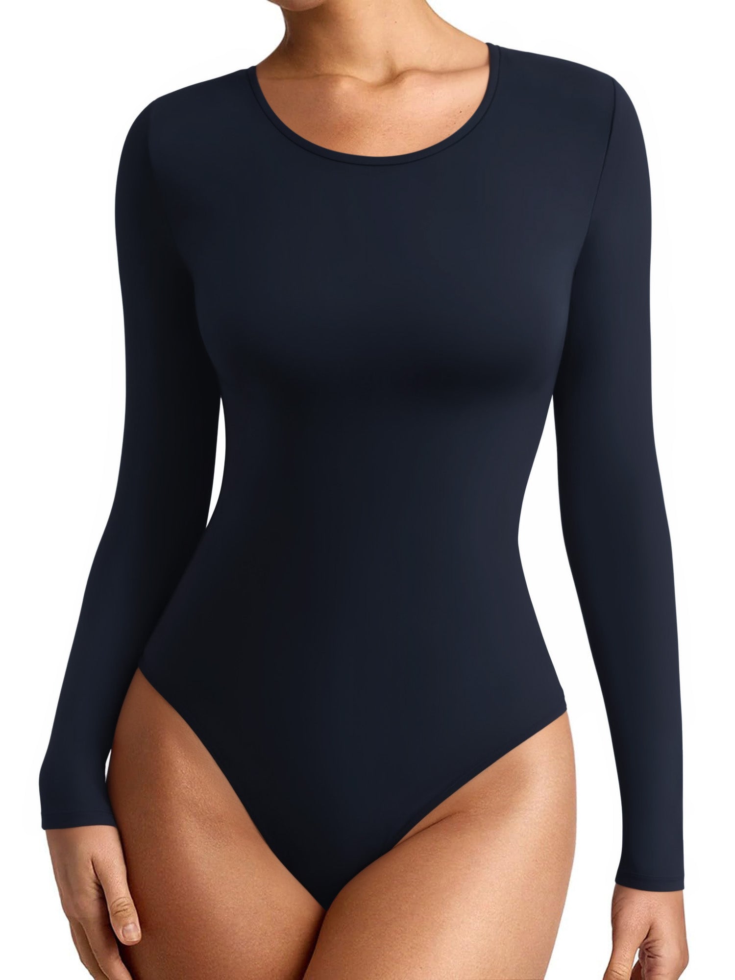 MOYIKO Round Neck Long Sleeve Bodysuit Fitted Womens Tops