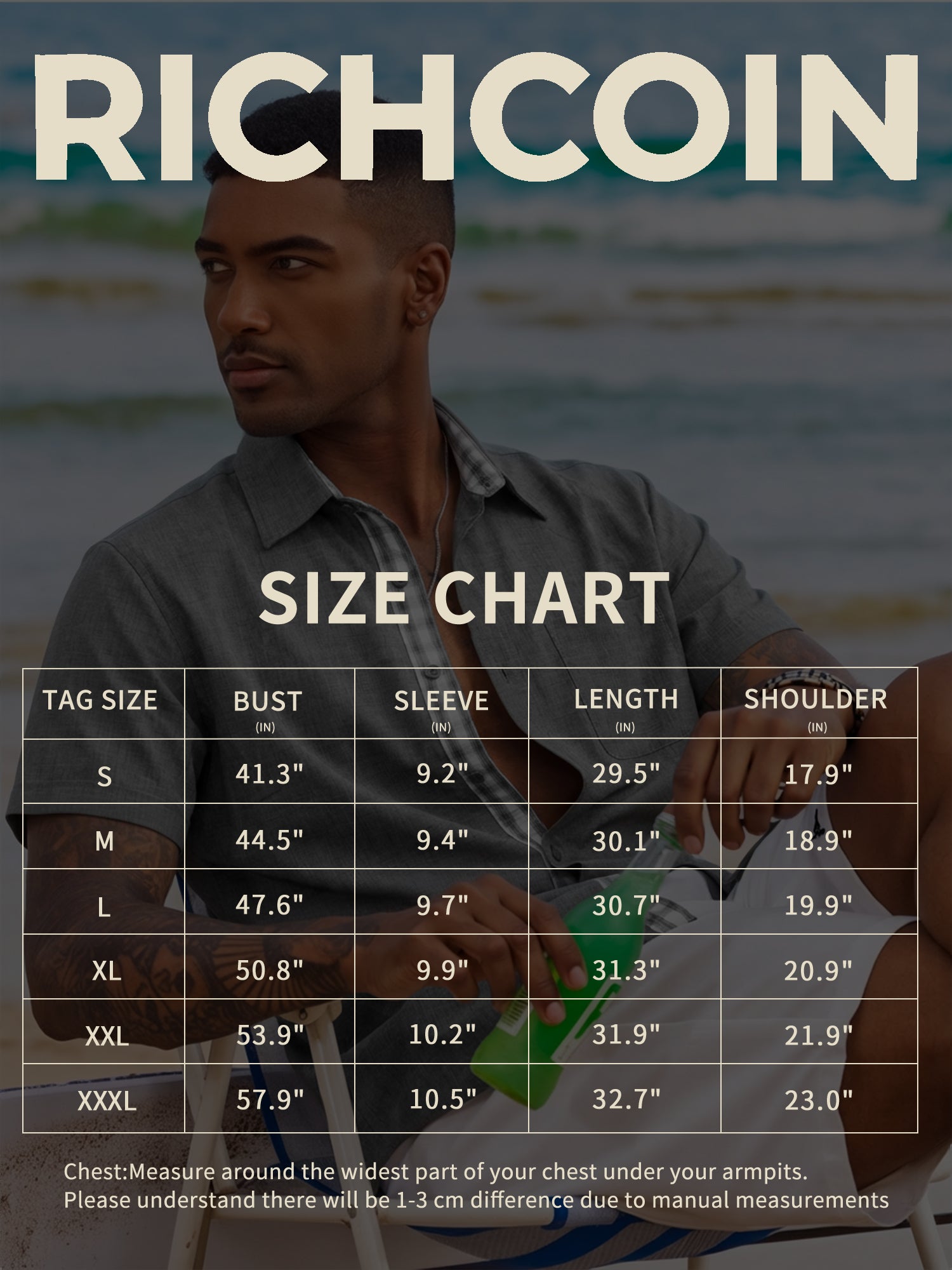 RICHCOIN Men's Button Down Shirts Short Sleeve Casual Summer Beach Vacation Wedding Shirt with Pocket