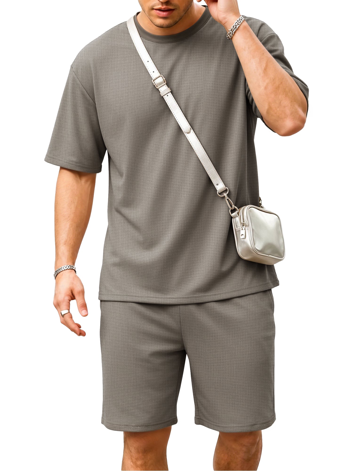 RICHCOIN Mens 2 Piece Sets Casual Outfit Summer Vacation Beach Short Sleeve T Shirts and Shorts for Men