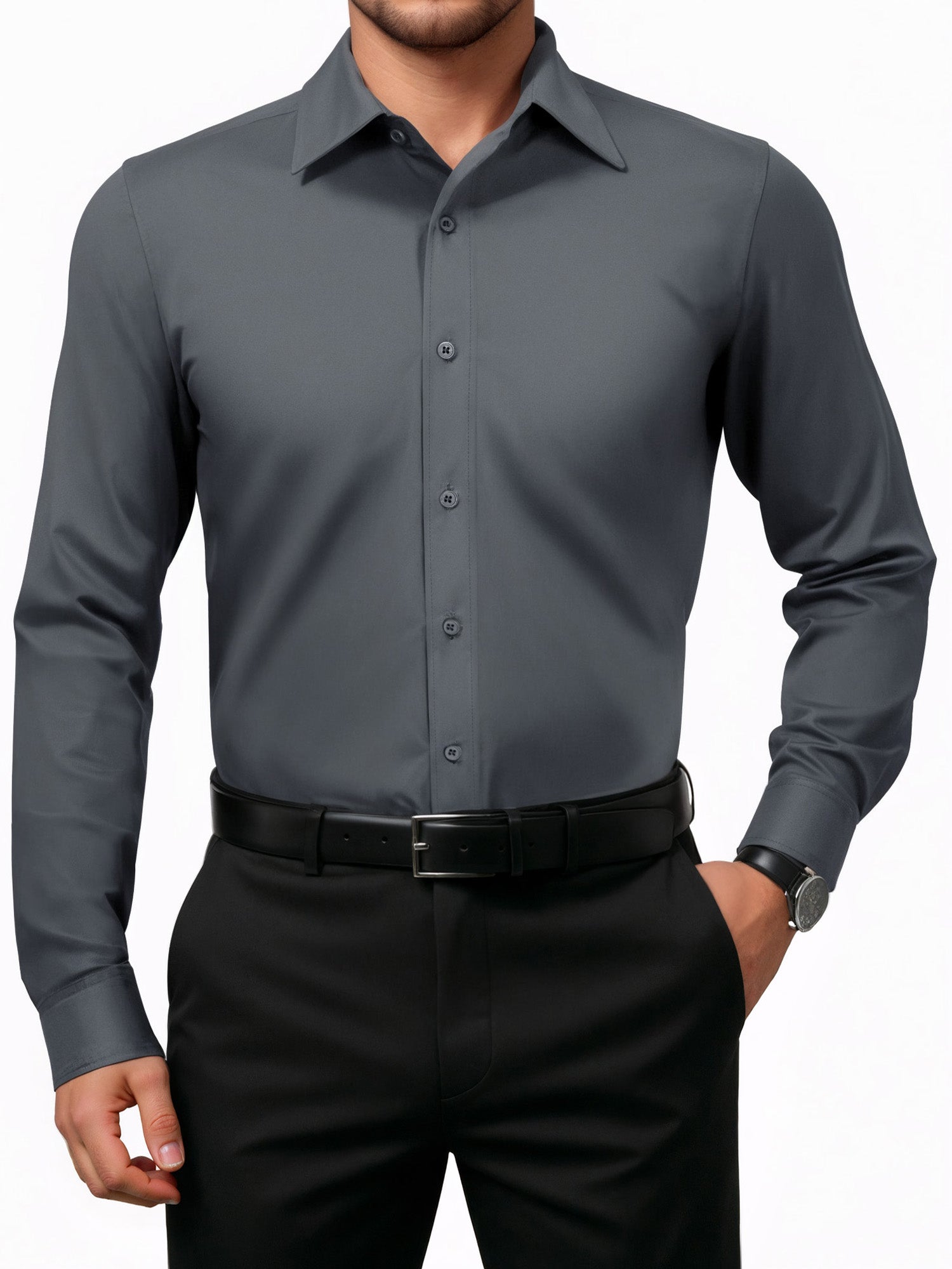 OALUXE Mens Dress Shirts Formal Long Sleeve Button Down Business Solid Shirt