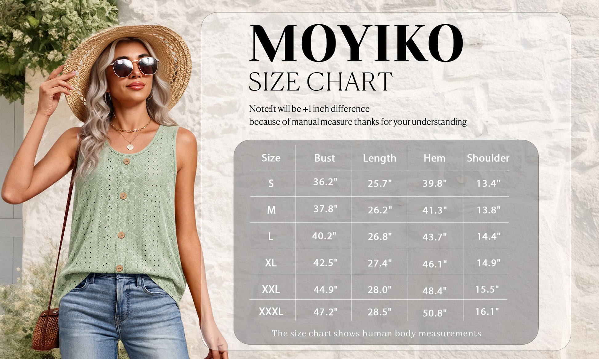 MOYIKO Tank Tops for Women Eyelet Crew Neck Sleeveless Tops Dressy Casual Trendy Flowy Summer Shirts Loose Fit