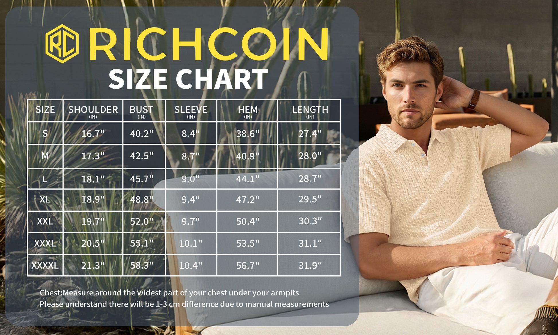 RICHCOIN Mens Casual Polo Shirt Summer Short Sleeve Vacation Button Beach Knit Stretchy Golf Shirts