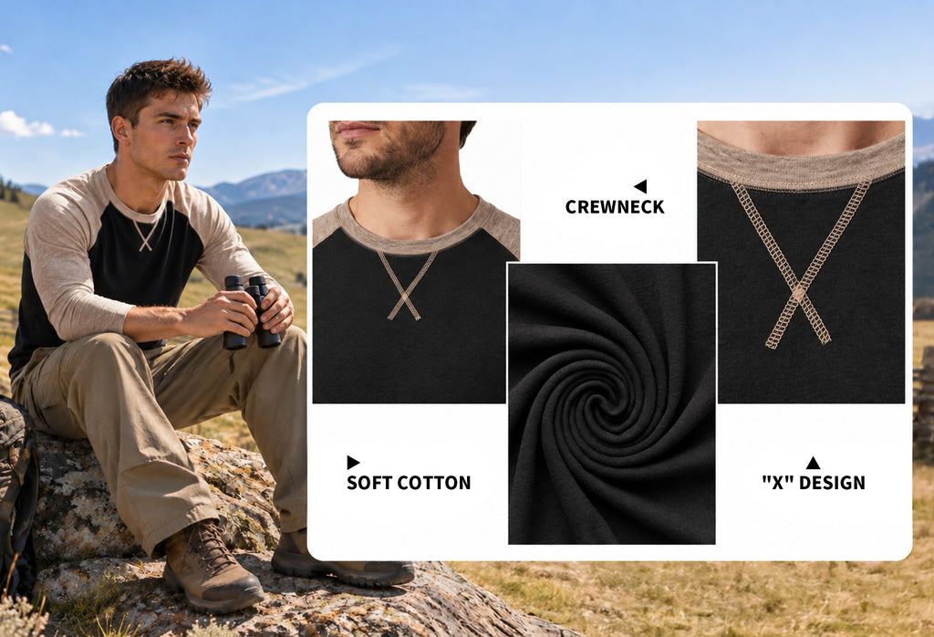 RICHCOIN Mens Raglan Long Sleeve Shirts Color Block Crew Neck Basic Casual T-Shirts