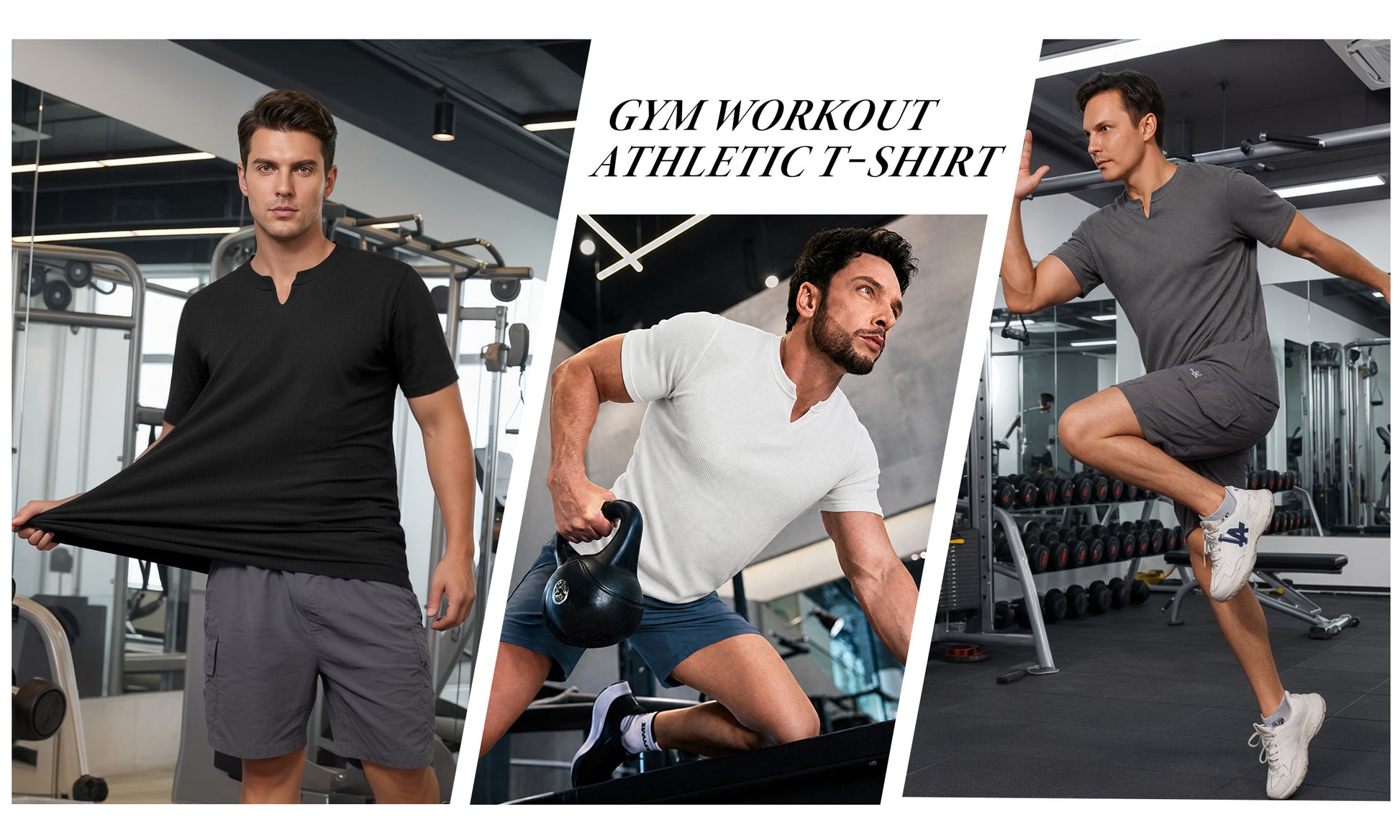 RICHCOIN Mens Muscle Slim T Shirts Texture V Neck Henley Gym Workout Athletic Tee Shirt
