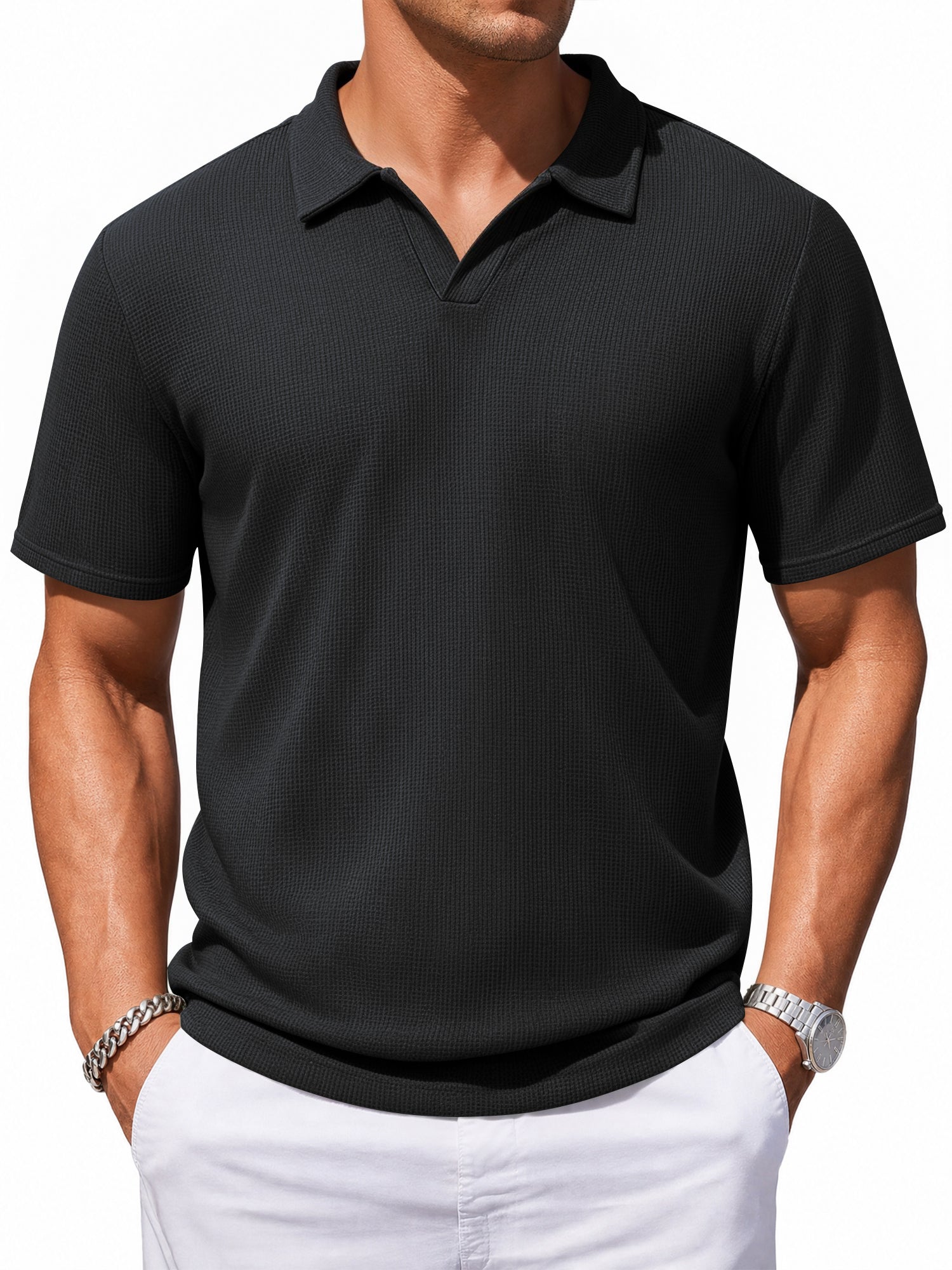 RICHCOIN Polo Shirts for Men Short Sleeve Classic Collared Casual Knit Golf T Shirt Summer Tops