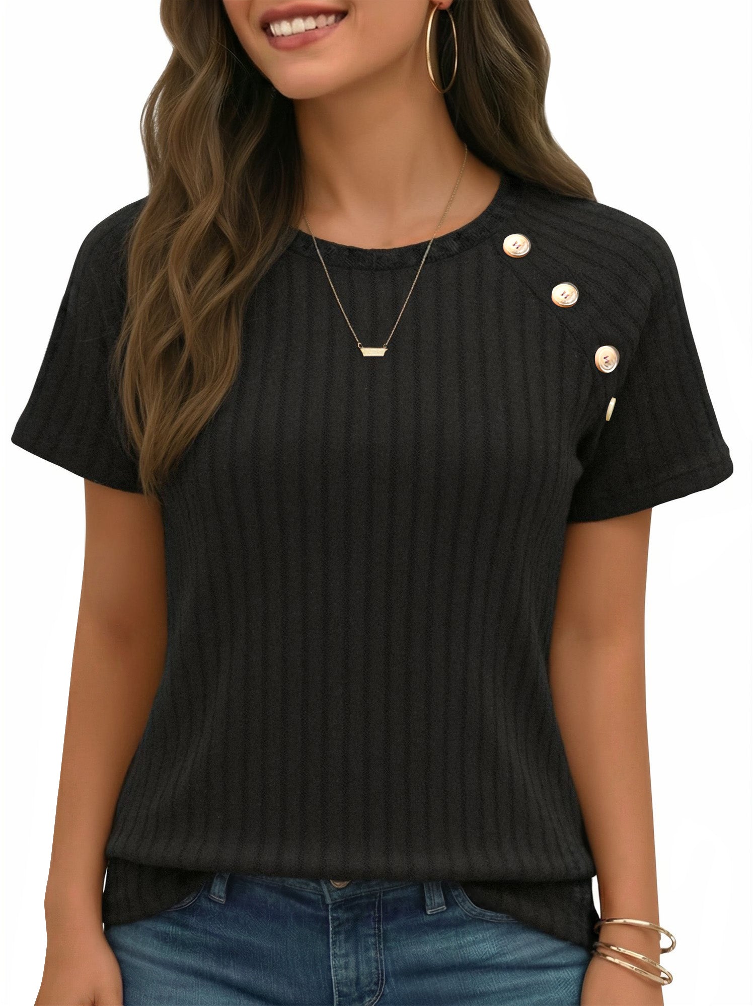 MOYIKO Short Sleeve Tunic Tops for Women Crew Neck Summer Shirts Business Blouses Dressy Casual