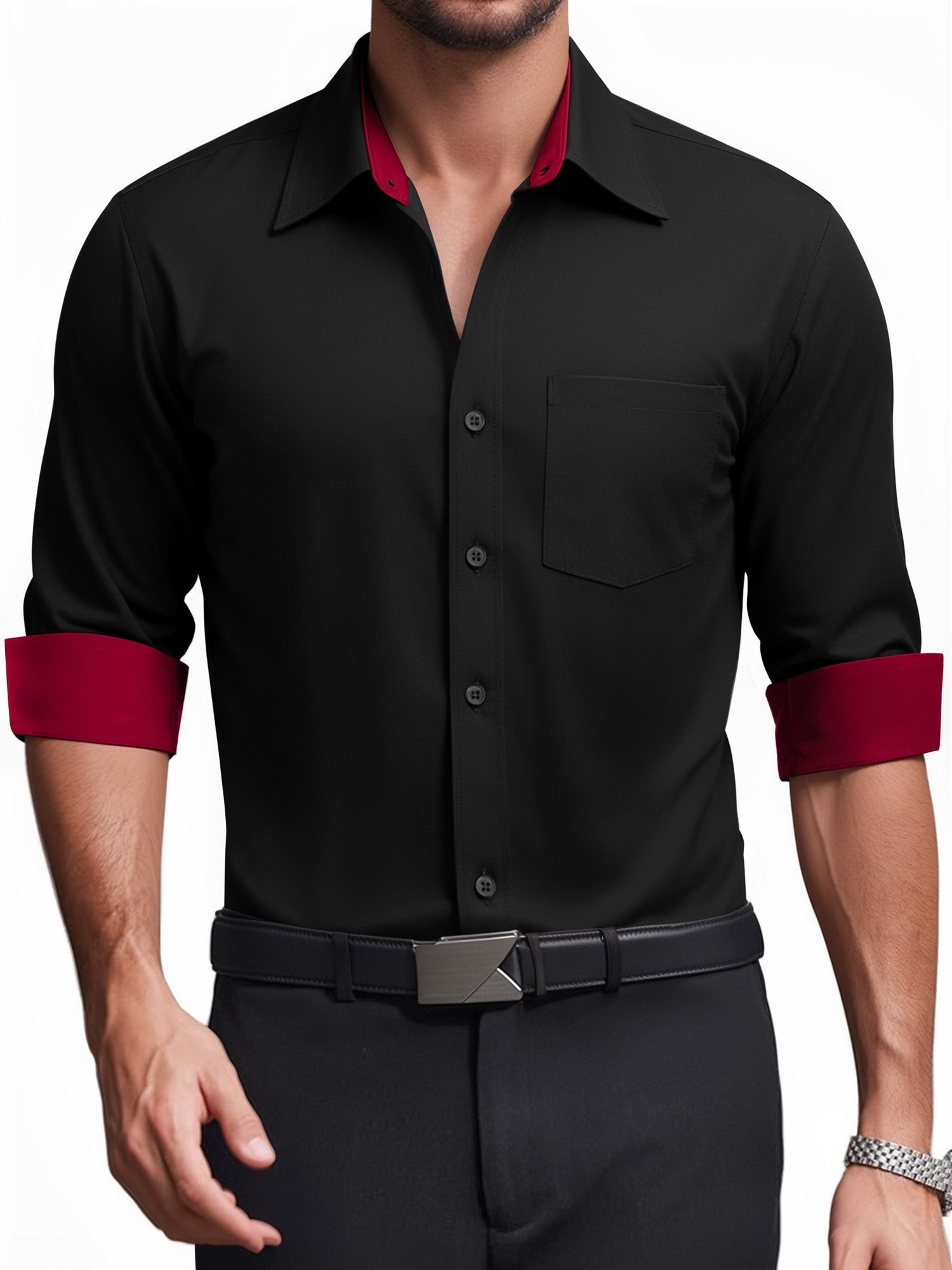 OALUXE Mens Dress Shirts Formal Long Sleeve Button Down Business Contrast Shirt with Pocket