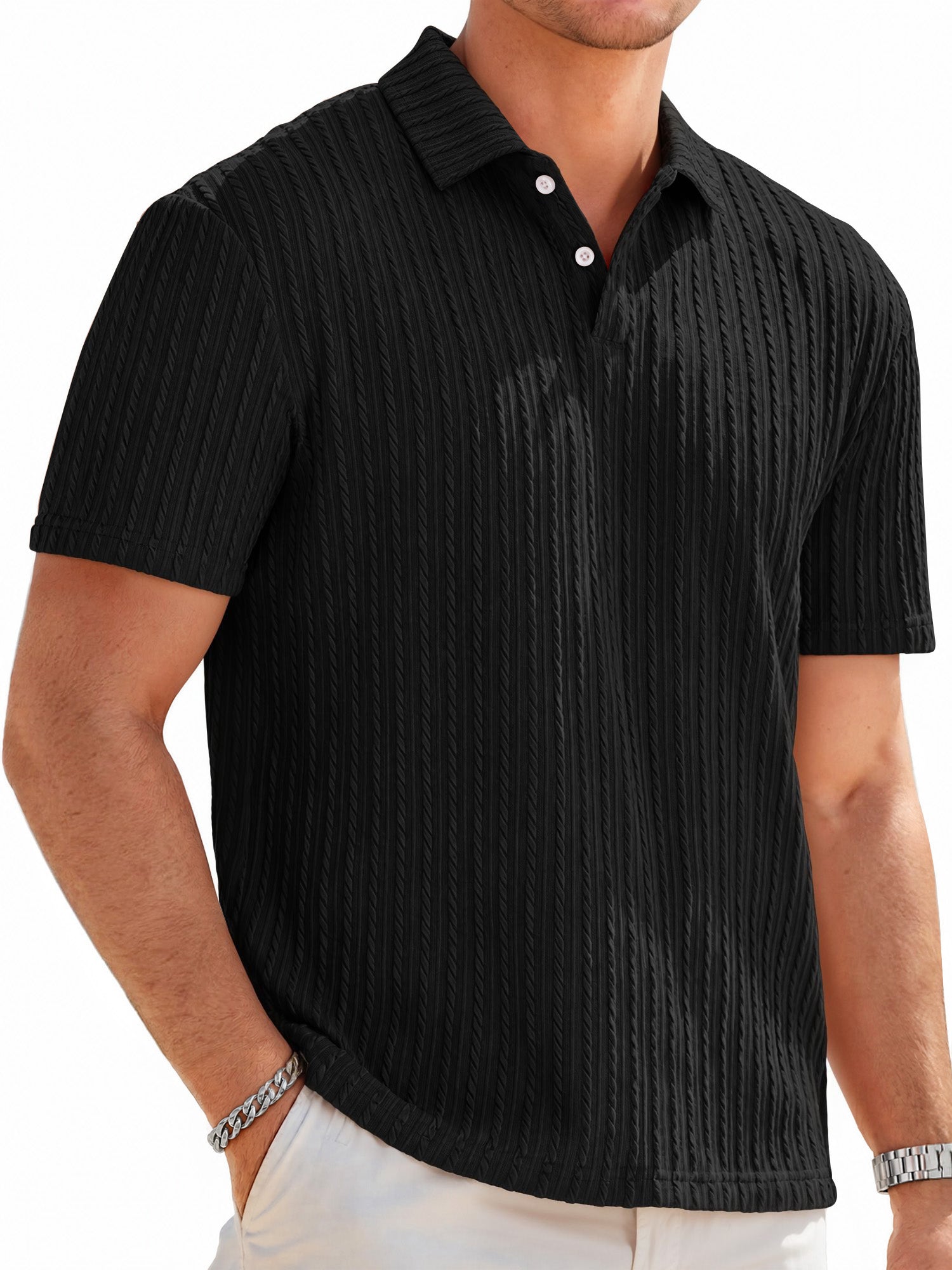RICHCOIN Mens Casual Polo Shirt Summer Short Sleeve Vacation Button Beach Knit Stretchy Golf Shirts