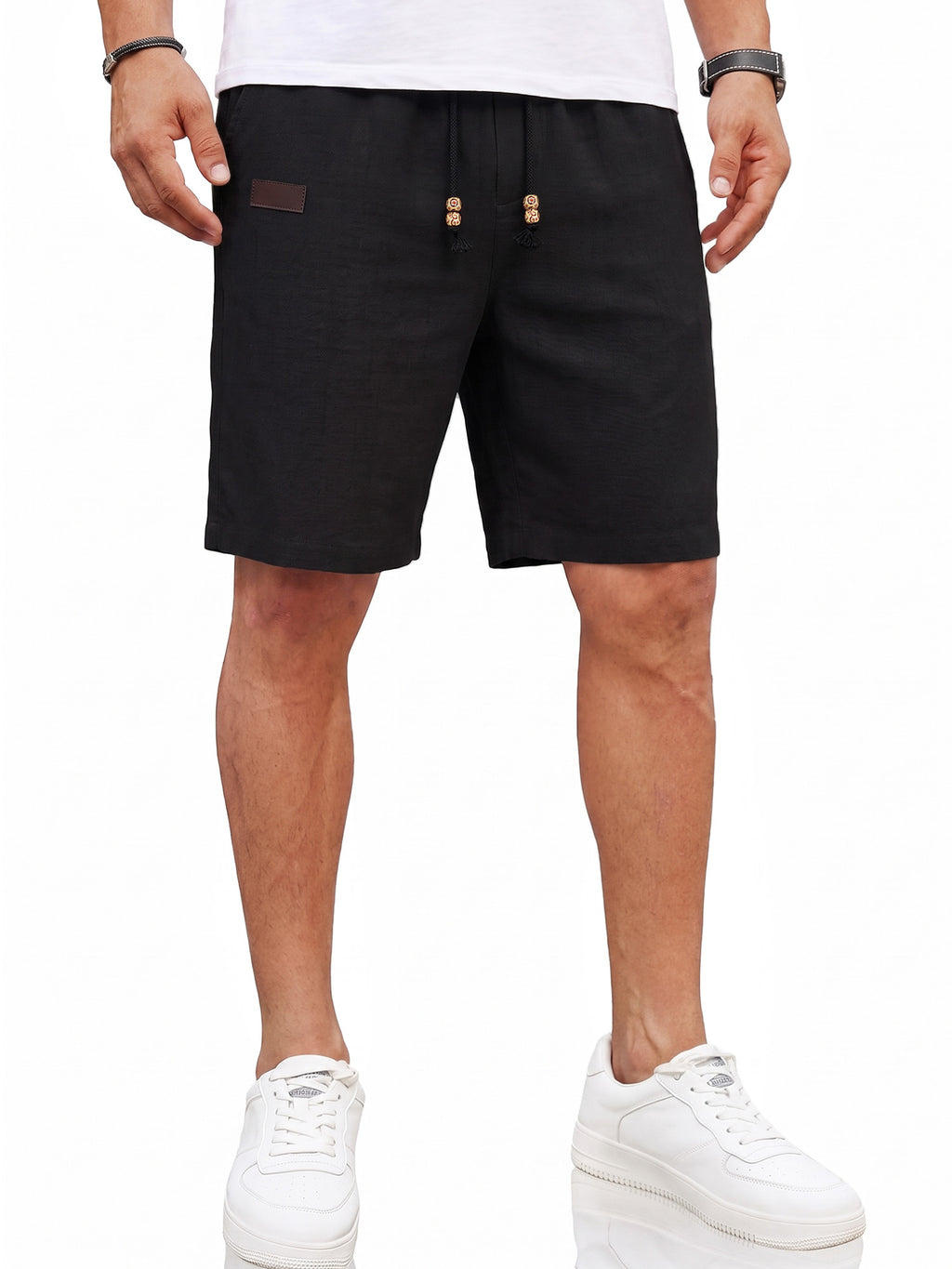 RICHCOIN Mens Casual Linen Shorts Elastic Waist Drawstring Loose Fit Summer Beach Vacation Shorts with Pockets
