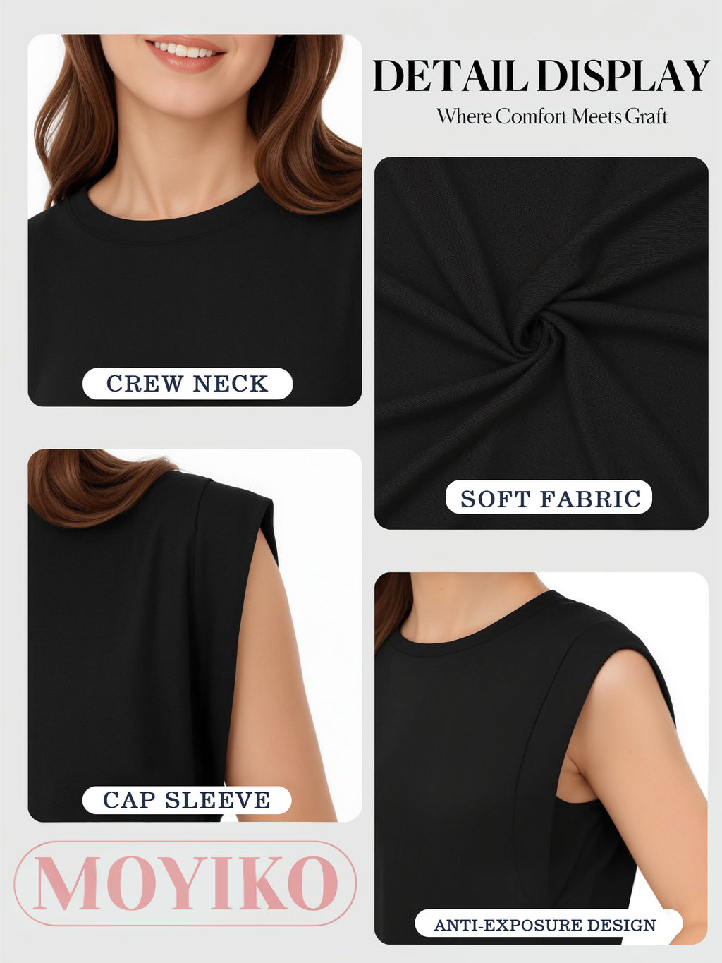 MOYIKO Womens Summer Tops Casual Loose Fit Cap Sleeve T Shirts Basic Crewneck Tank Tops Trendy Plain Womens Clothes Tee