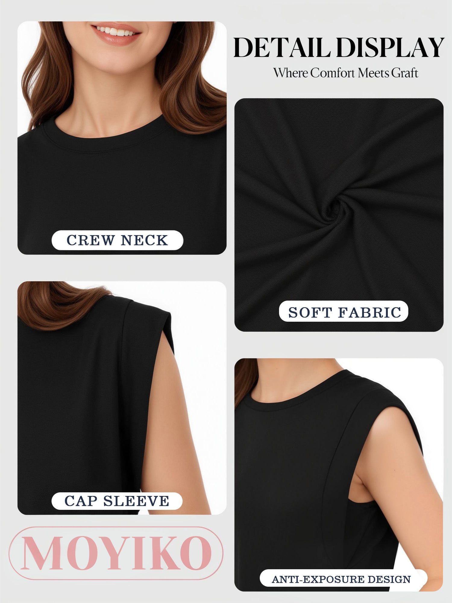 MOYIKO Womens Summer Tops Casual Loose Fit Cap Sleeve T Shirts Basic Crewneck Tank Tops Trendy Plain Womens Clothes Tee