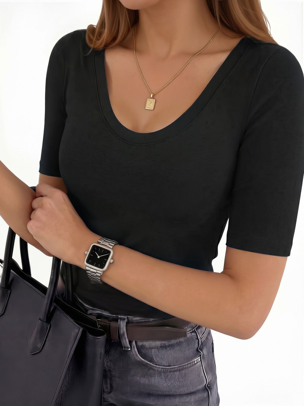 MOYIKO Womens Half Sleeve Tops Scoop Neck Slim Fitted Basic Tee Shirts 2026 Trendy Casual Clothes