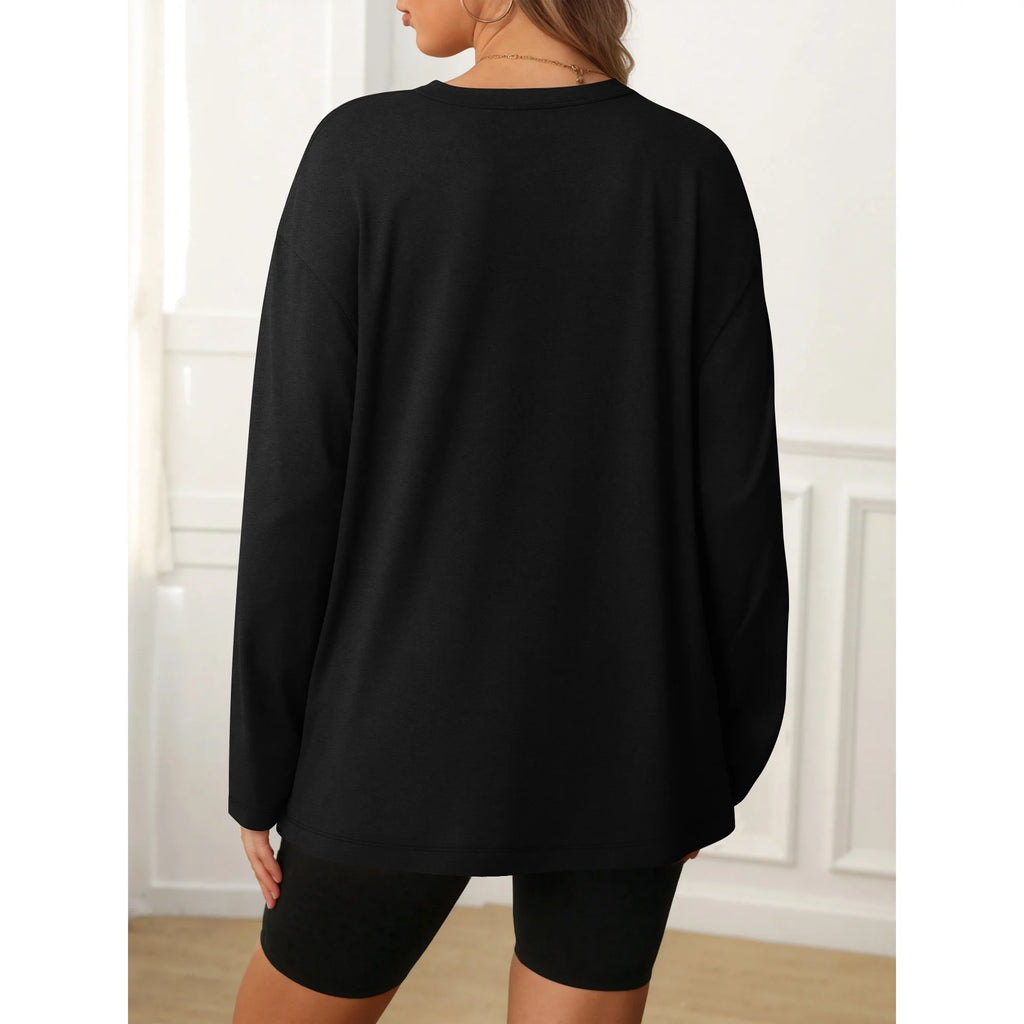MOYIKO Oversized Long Sleeve Shirts for Women Casual Crewneck Loose Fit Tees Tops