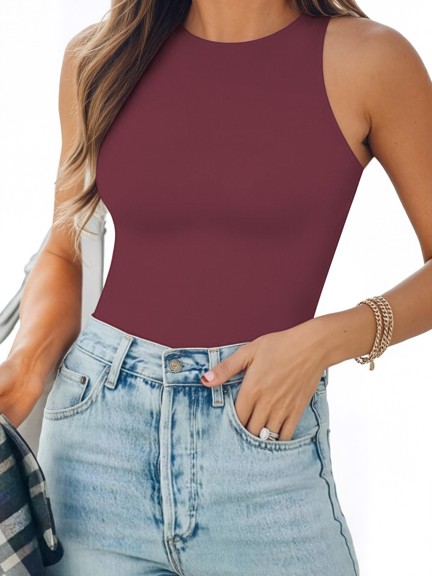 MOYIKO Tank Top for Women Sleeveless Bodysuits for Women Crewneck Summer Fitted Tight Tops