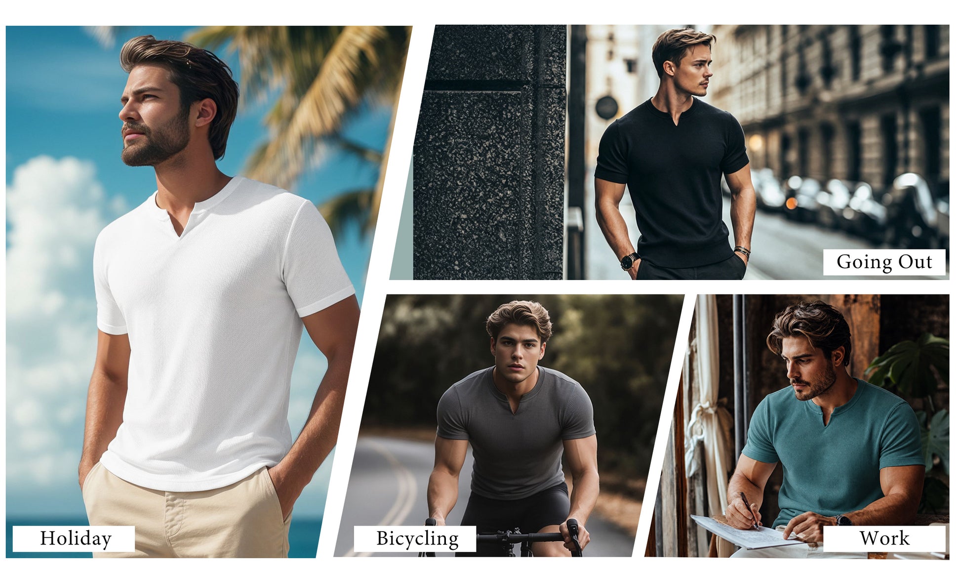 RICHCOIN Mens Muscle Slim T Shirts Texture V Neck Henley Gym Workout Athletic Tee Shirt
