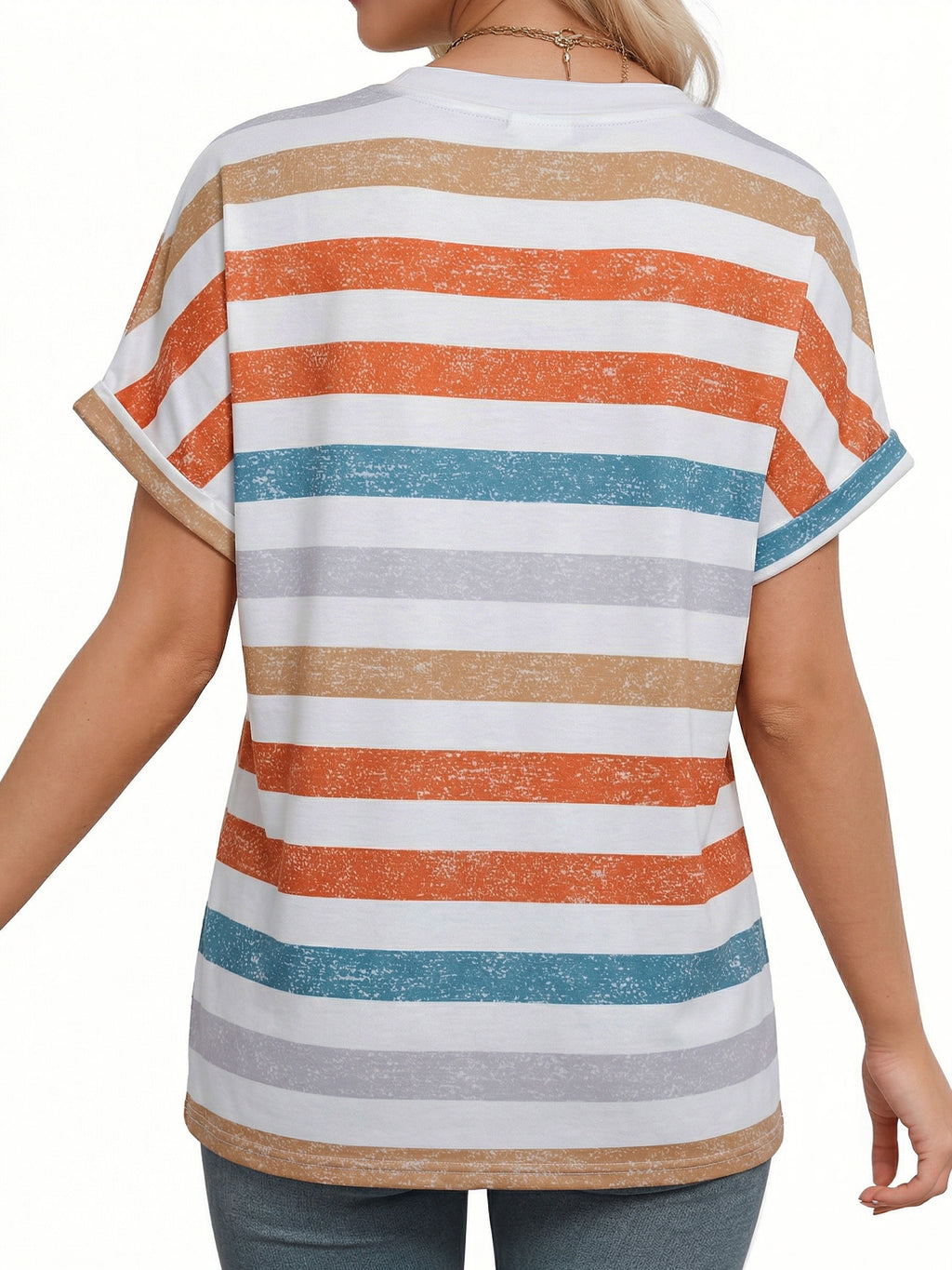 MOYIKO Womens Summer Tops Short Dolman Sleeve T Shirts V Neck Striped Loose Fit Casual Trendy Tees