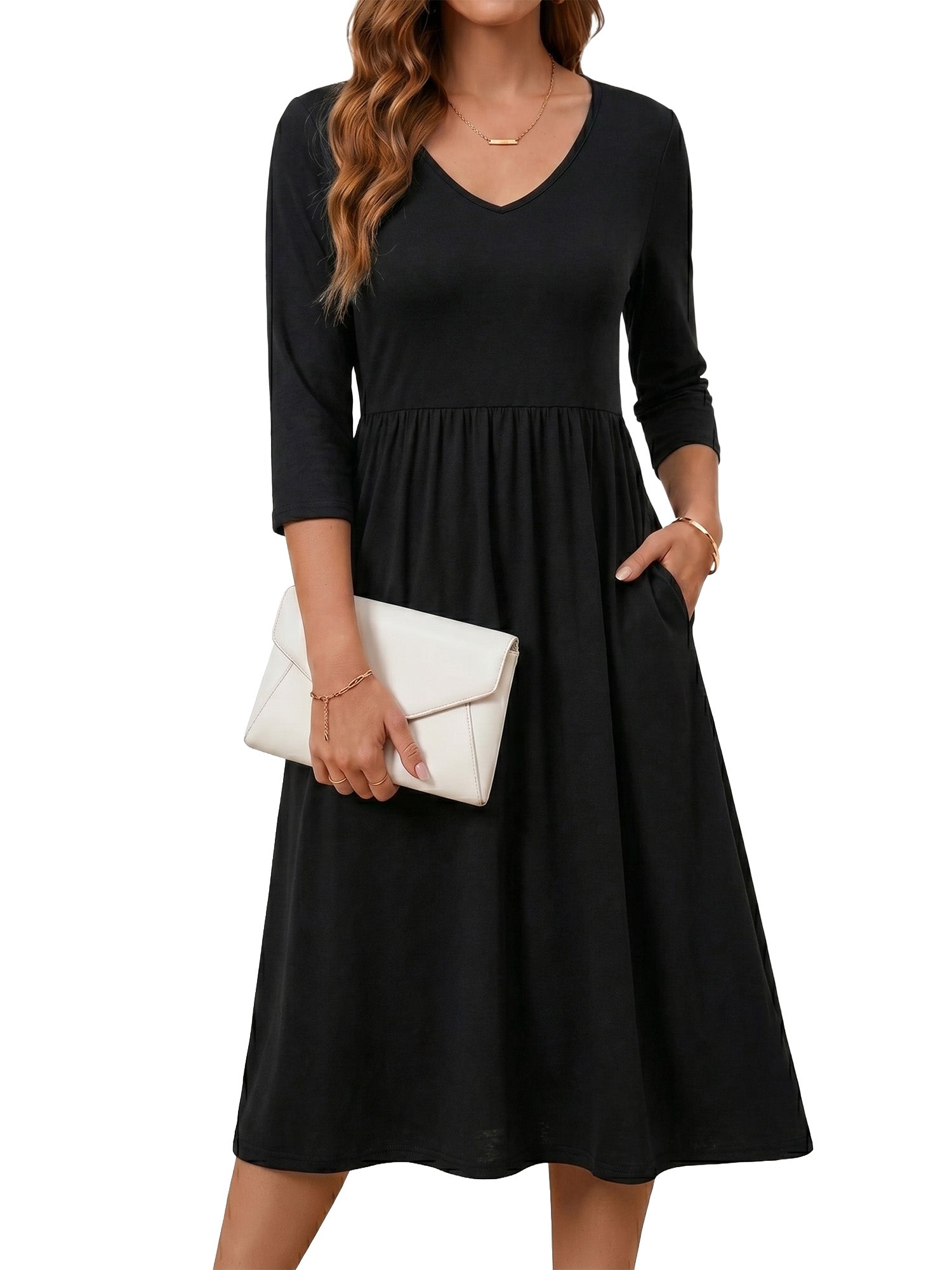 MOYIKO Dresses for Women Summer Casual Dress Floral Print 3/4 Sleeve Midi Beach Dresses