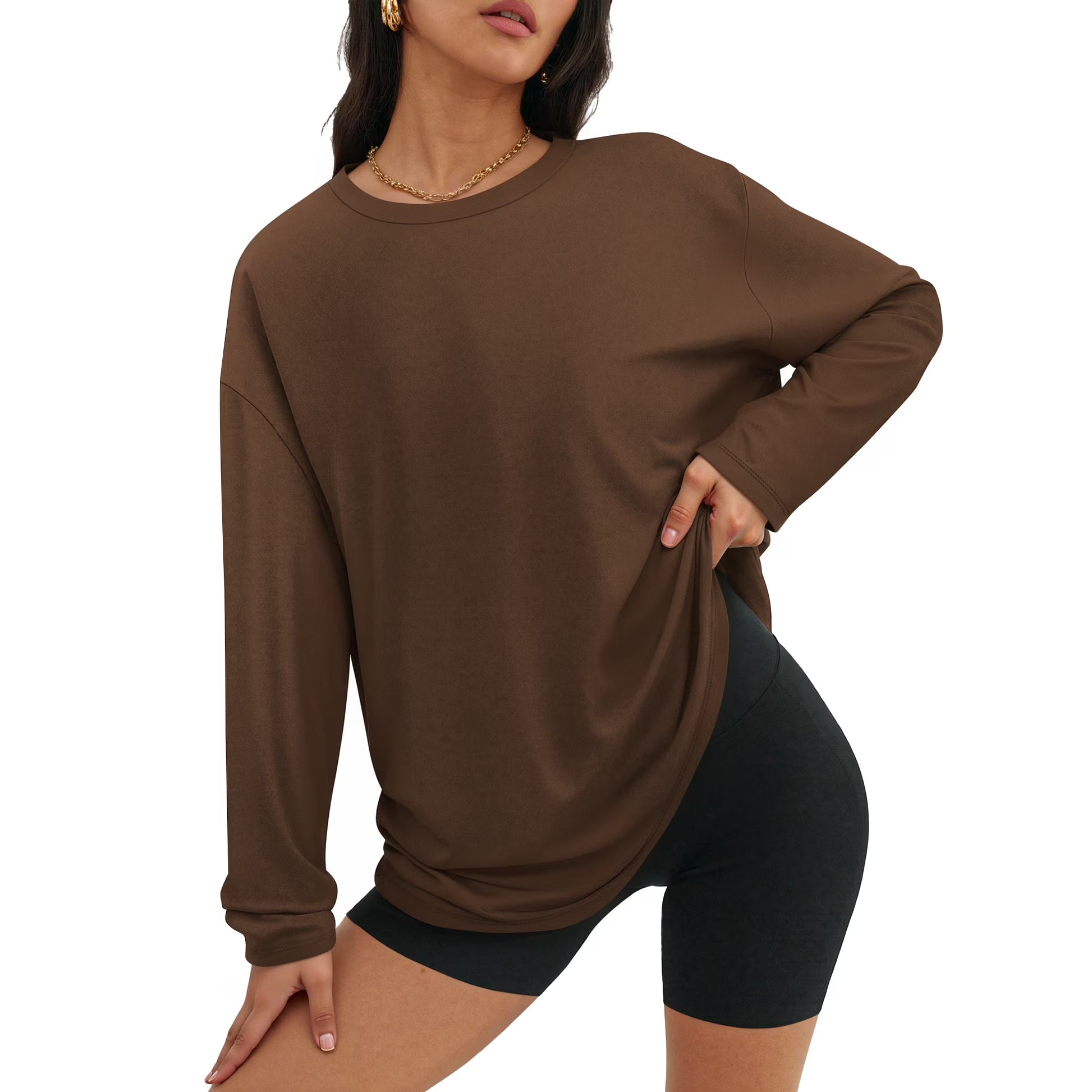 MOYIKO Oversized Long Sleeve Shirts for Women Casual Crewneck Loose Fit Tees Tops
